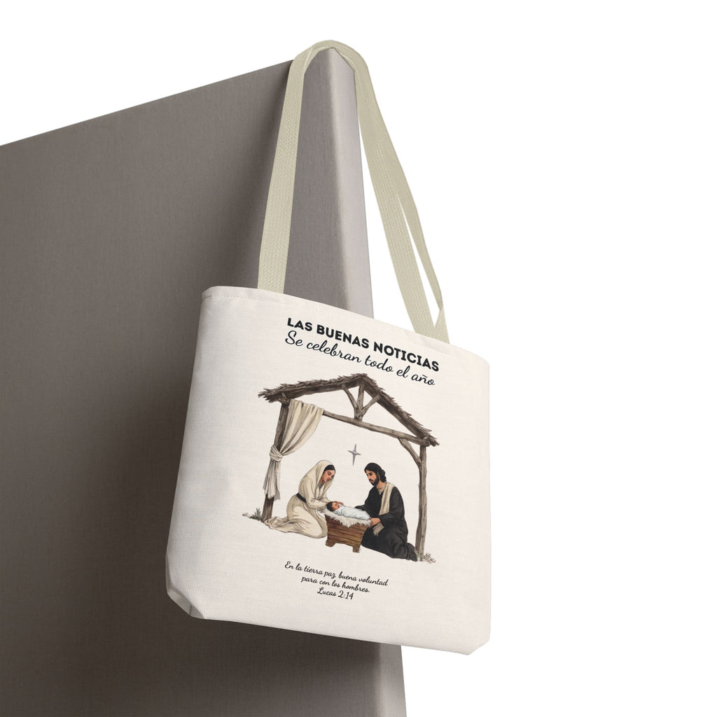 Nativity Tote Bag Year Round (Cream Color)  — "Las Buenas Noticias" Spanish Nativity Tote