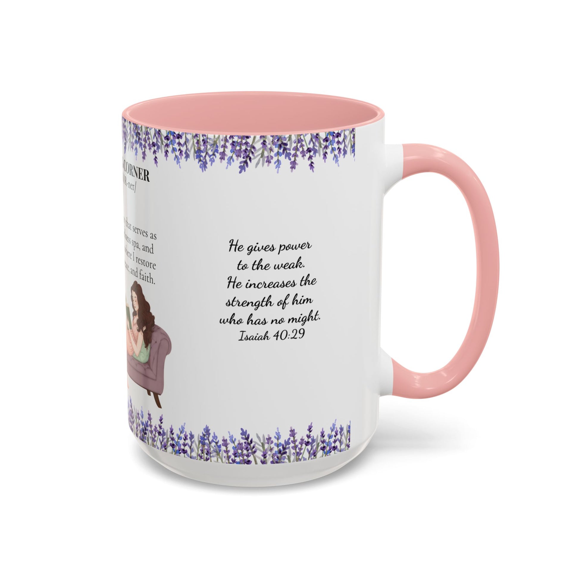 Slow-Living Corner Accent Coffee/Tea Mug — Inspirational Christian Relaxation Lavender (11/15oz)