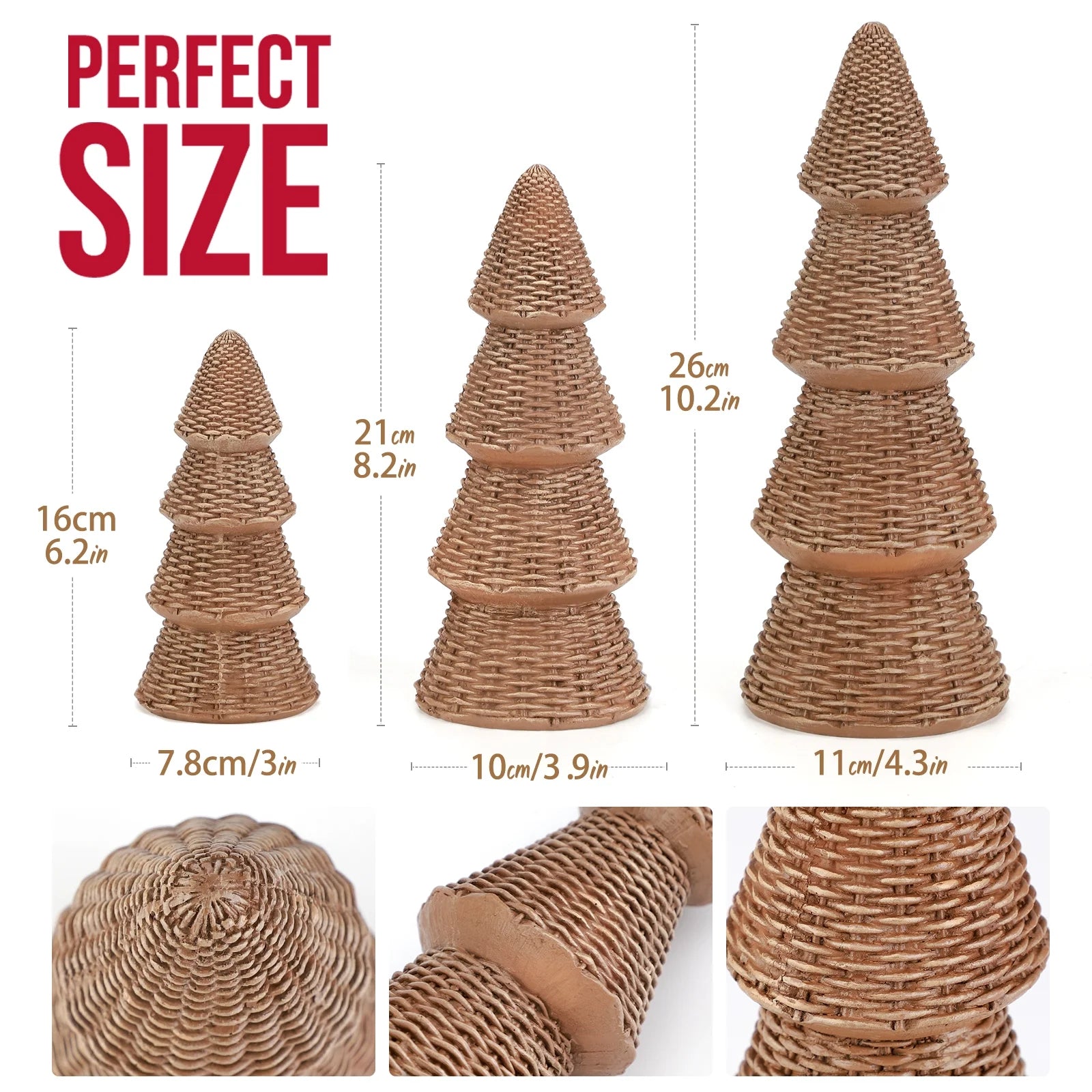 3Pcs Tabletop Christmas Tree Woven Resin Christmas Trees for Christmas Decor Indoor, Christmas Table Decor, Khaki