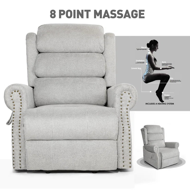 28" Width Seat Rivet Electric Power Lift Massage Recliner Chair Sofa with Lumbar Heated, 8 Point Massage Lift Reclining Chair for Elderly