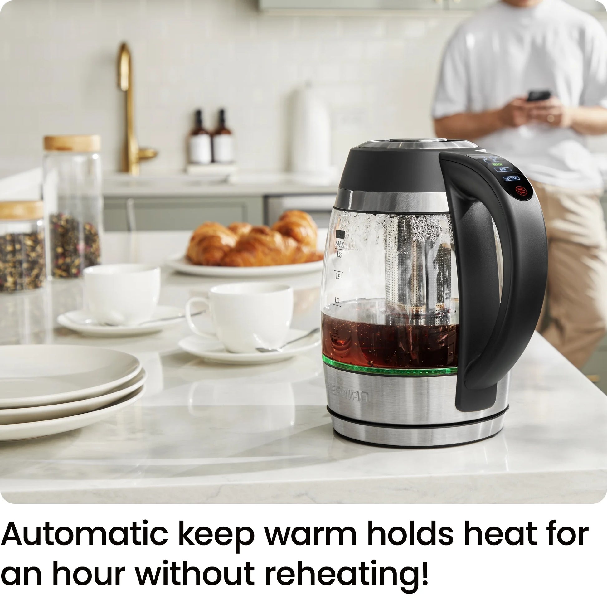 Lightning 1.8L Custom-Temp Electric Kettle, 1750W with Tea Infuser - Stainless Steel