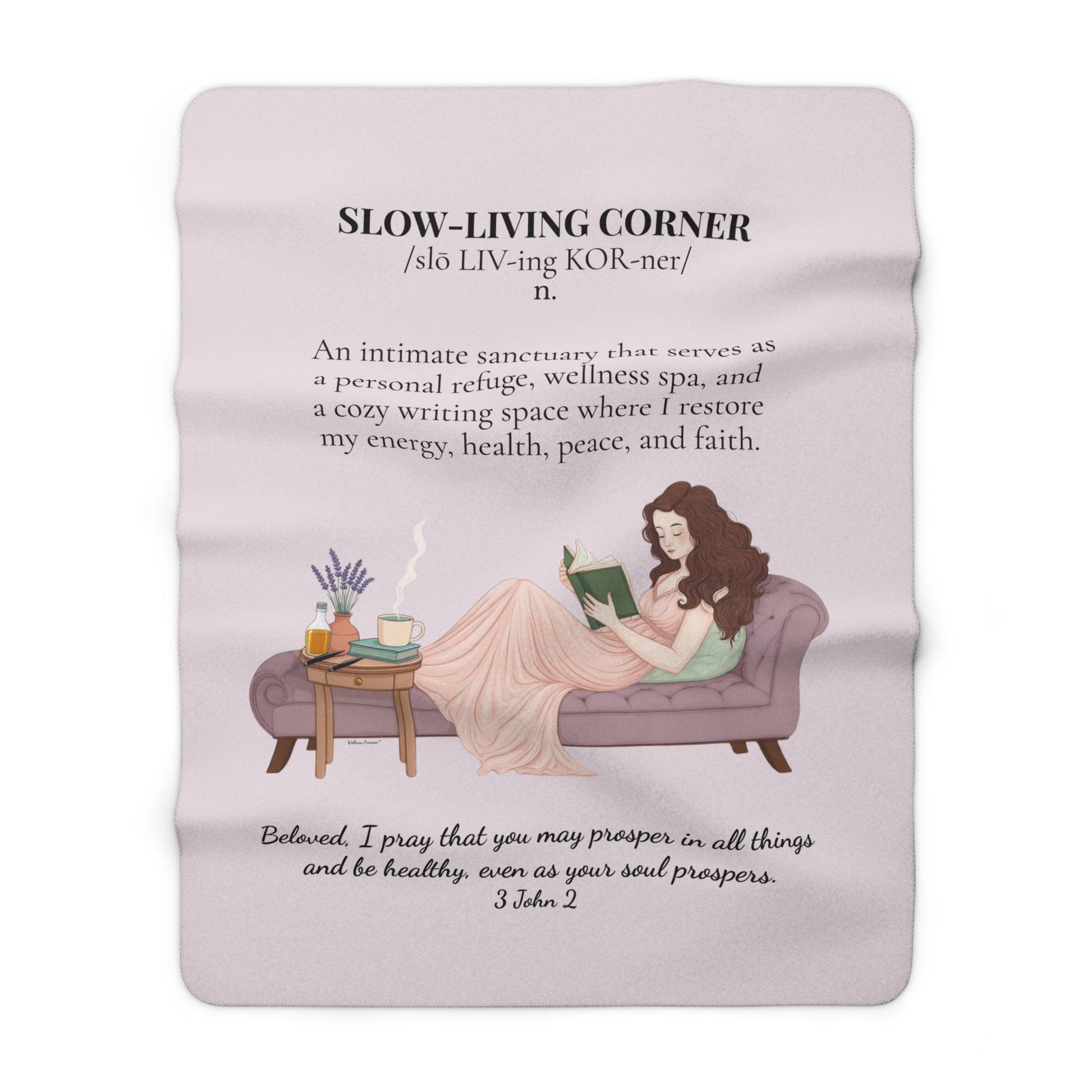Slow-Living Corner Sherpa Fleece Blanket — Mauve Cozy Spiritual Sanctuary Throw with Scripture