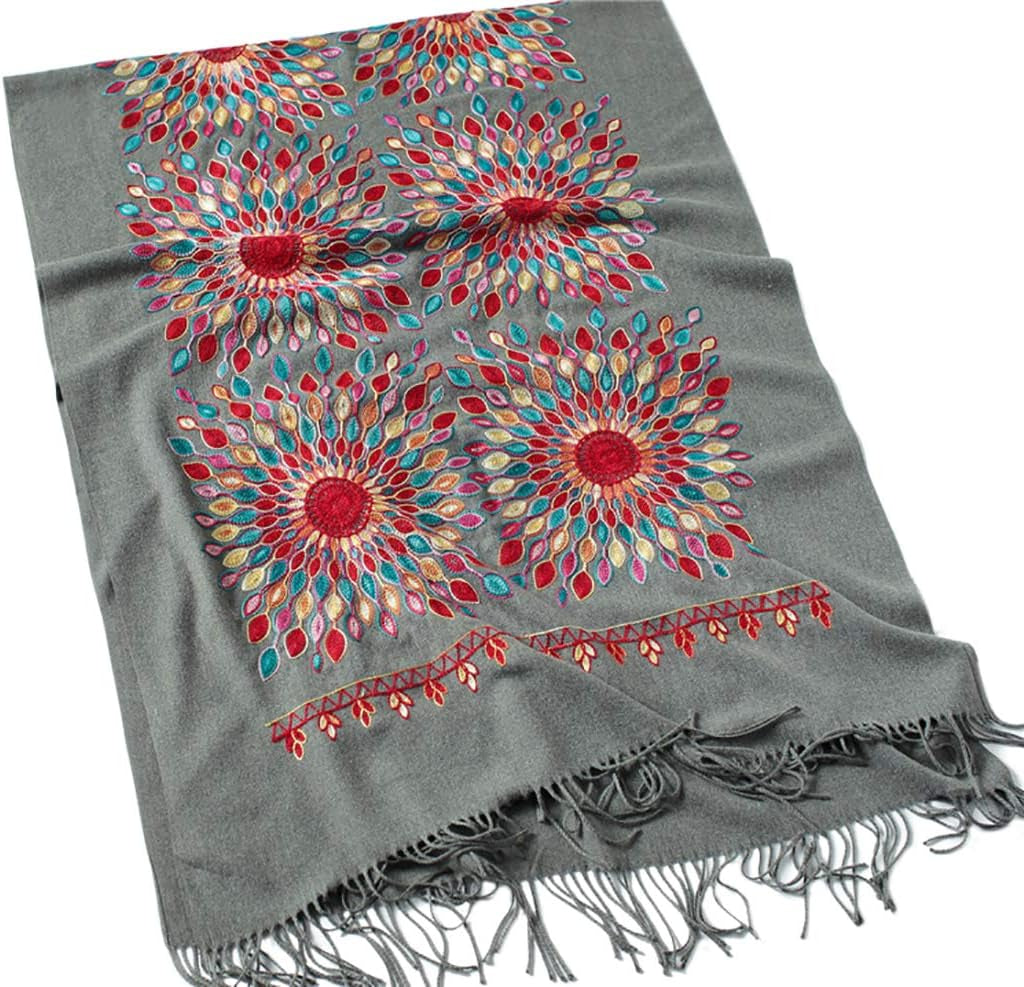 Chic Women's Oversized Embroidered Tassel Shawl Scarf - Perfect Wrap for Any Occasion