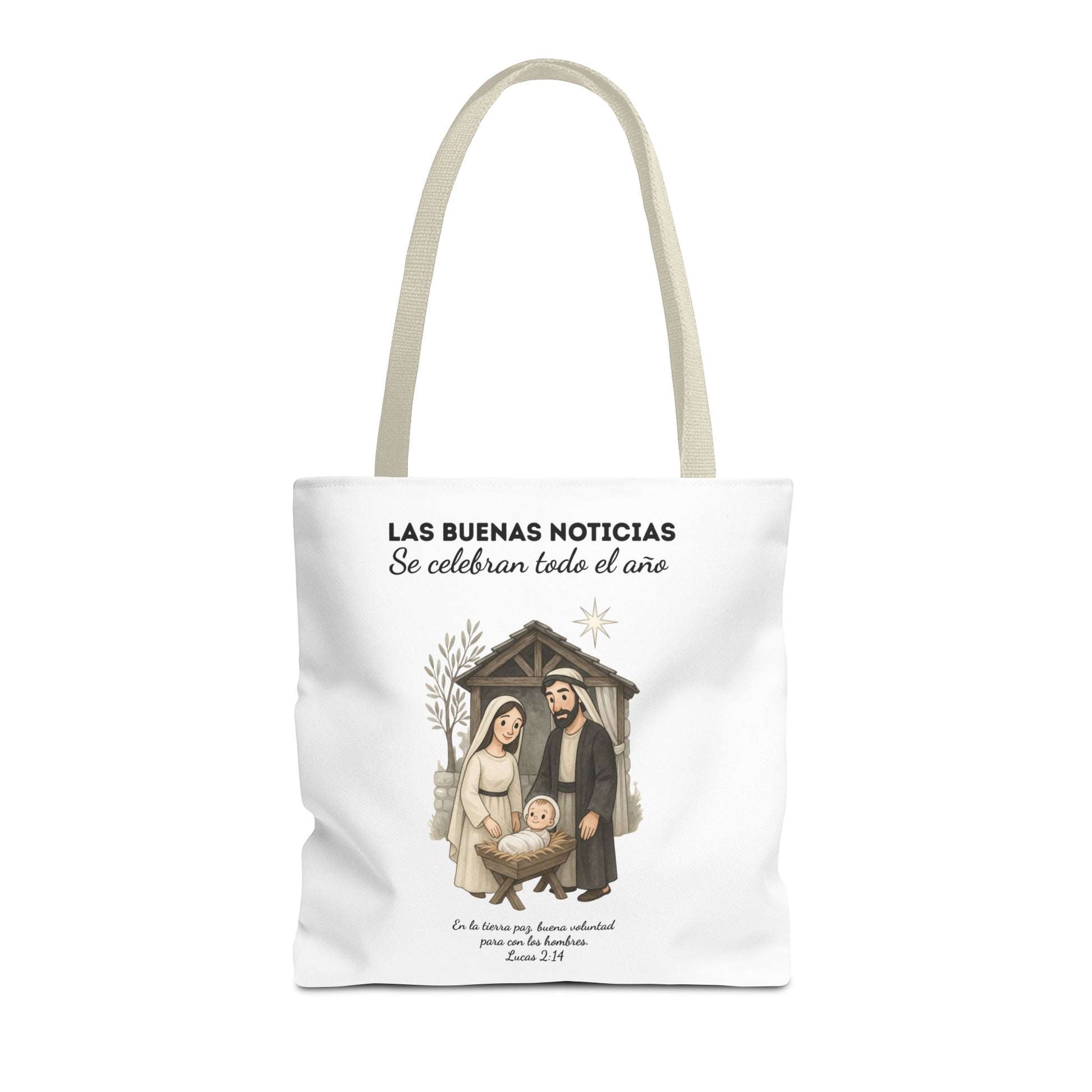 Nativity Tote Bag Year Round — (White Color) "Las Buenas Noticias" Spanish Nativity Tote