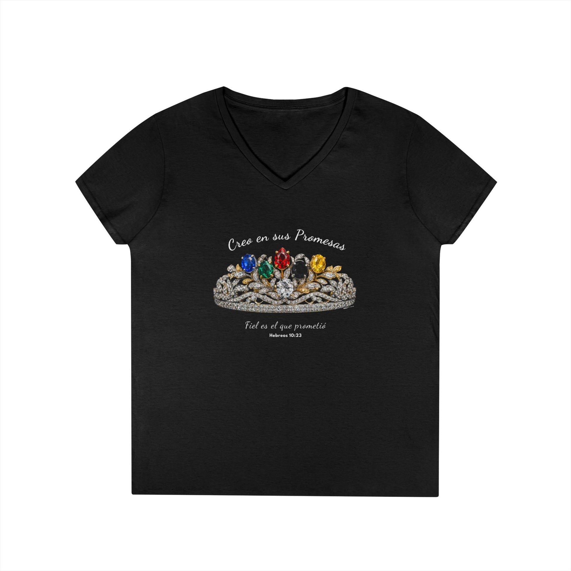 Tiara & Precious Gems "Creo en sus Promesas" V-Neck T-Shirt