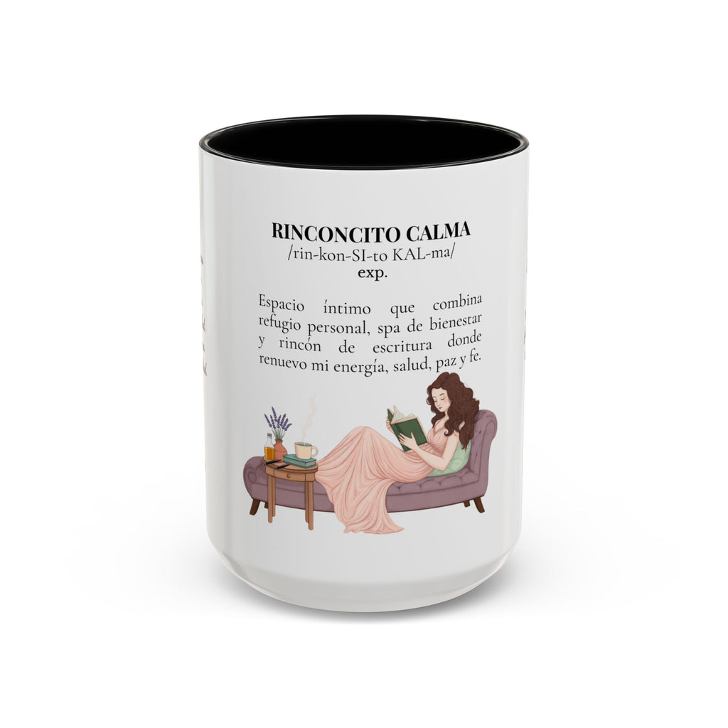 Slow-Living Calm Reading Corner Accent Coffee Mug — "Rinconcito Calma" Herbal Christian Gift (11/15oz)