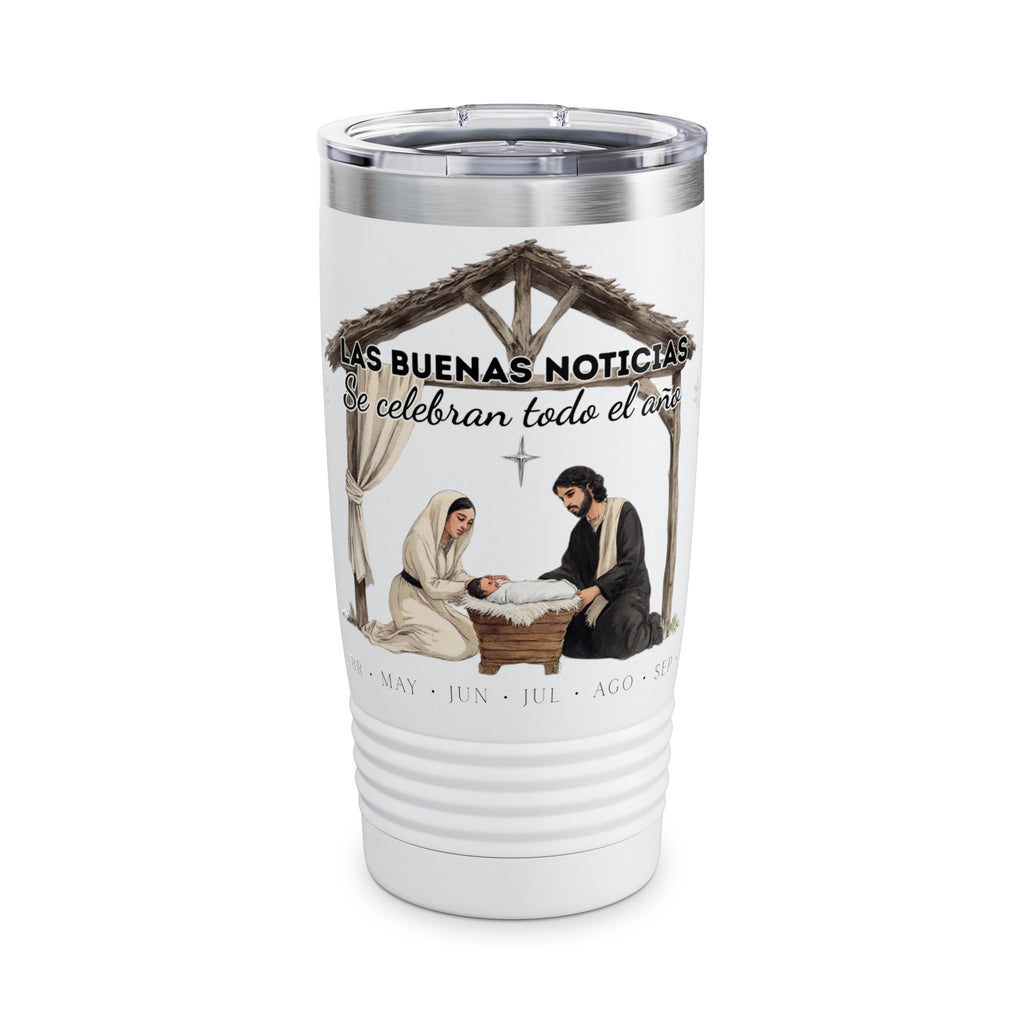 Nativity Ringneck Tumbler Year Round Use— Spanish "¡Las buenas noticias se celebran todo el año!" 20oz