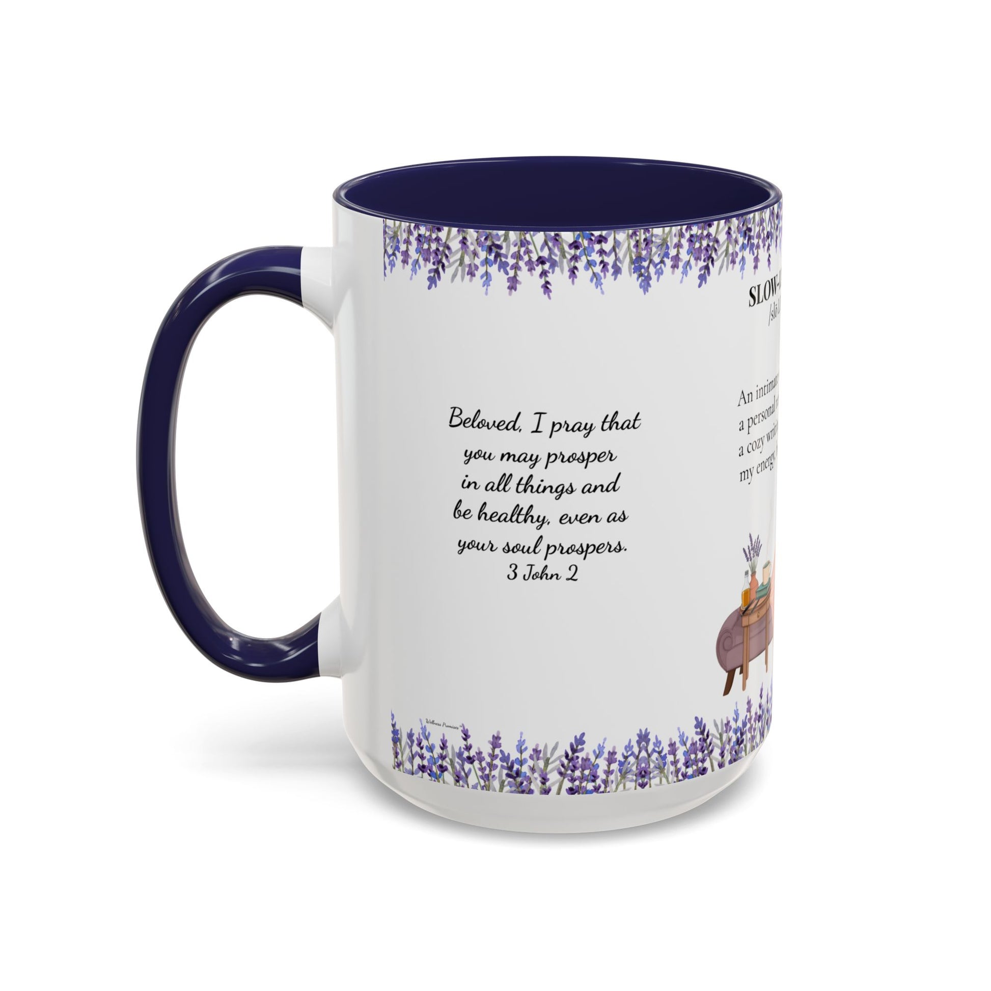 Slow-Living Corner Accent Coffee/Tea Mug — Inspirational Christian Relaxation Lavender (11/15oz)