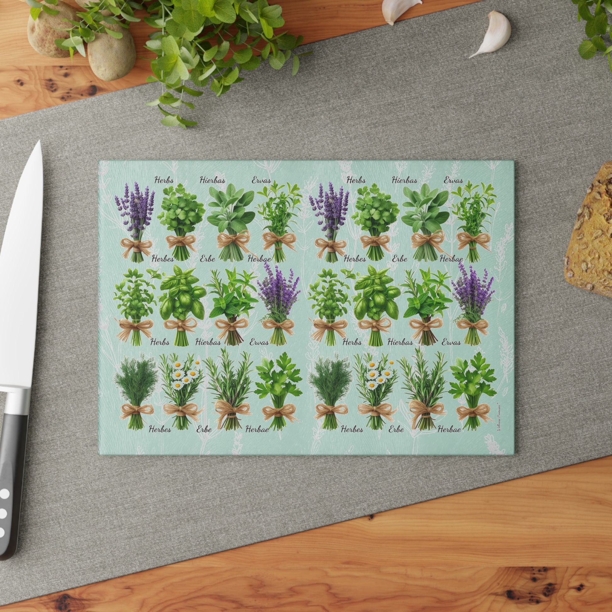 Herb Garden Glass Cutting Board, Kitchen Decor, Gift for Home Chefs, Mother's Day, Cooking Essentials, Plant Lover Gift