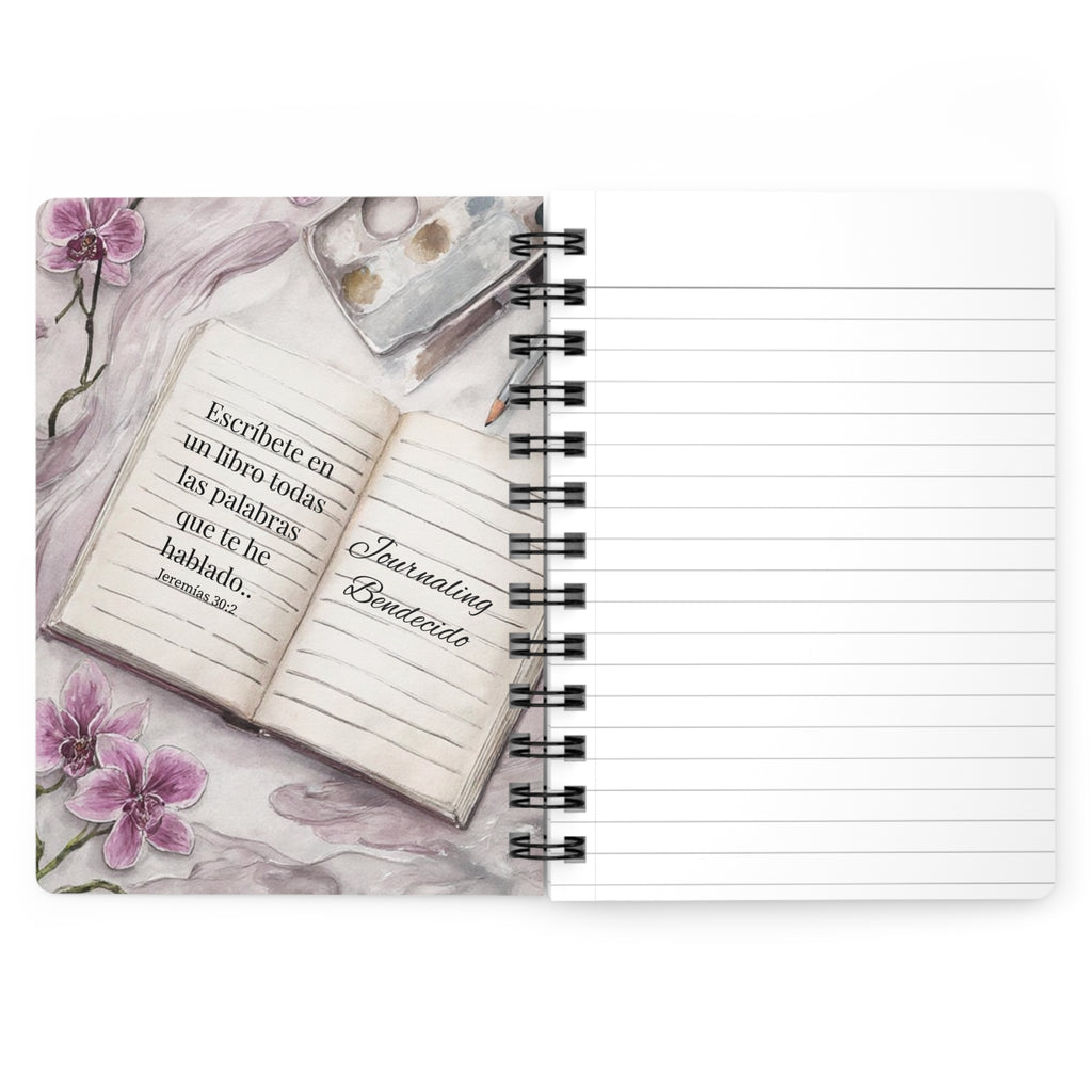 'Escribe la Visión' Orchid Spanish Spiral Journal — Faith Christian Notebook (Scripture: Habakkuk 2:2)