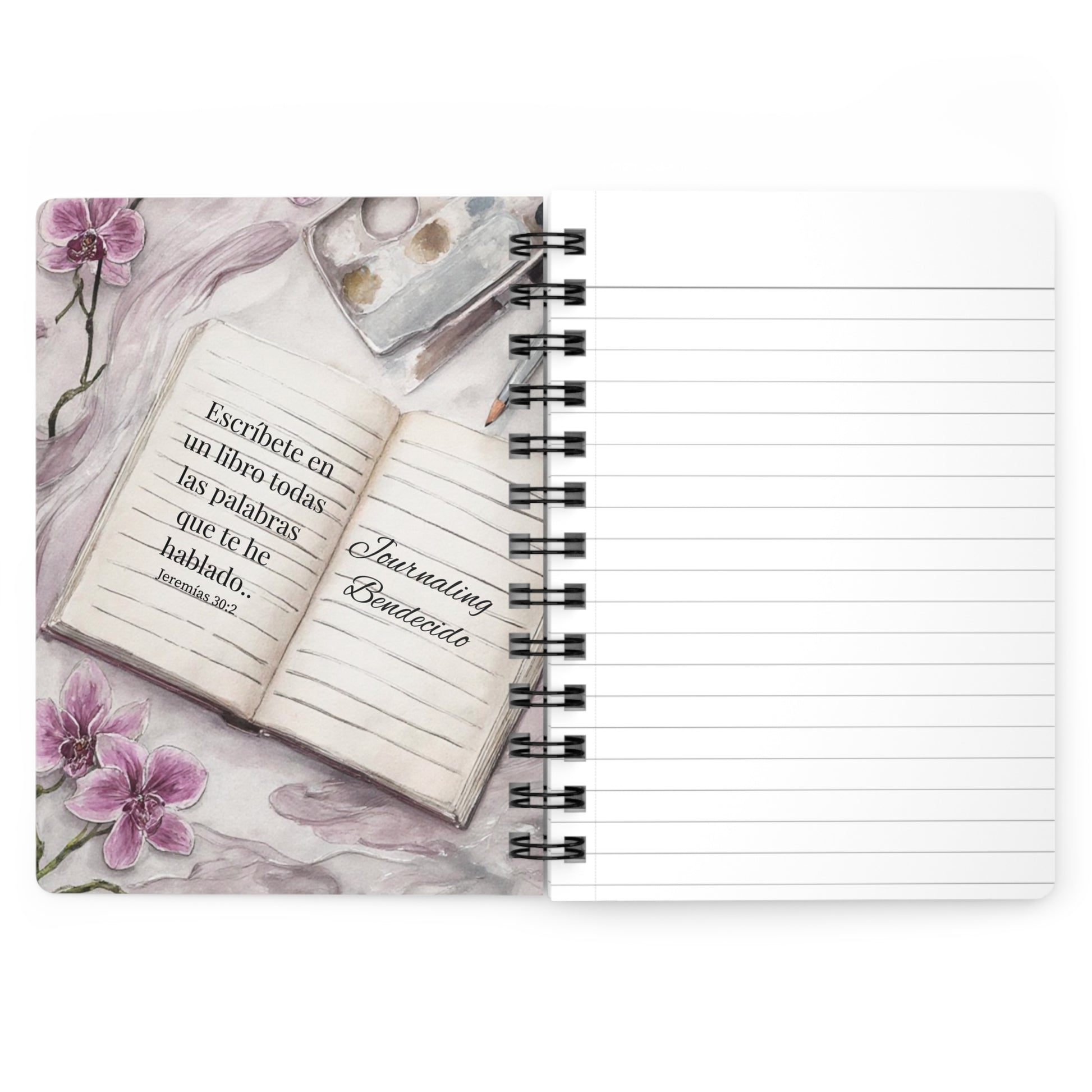 'Escribe la Visión' Orchid Spanish Spiral Journal — Faith Christian Notebook (Scripture: Habakkuk 2:2)