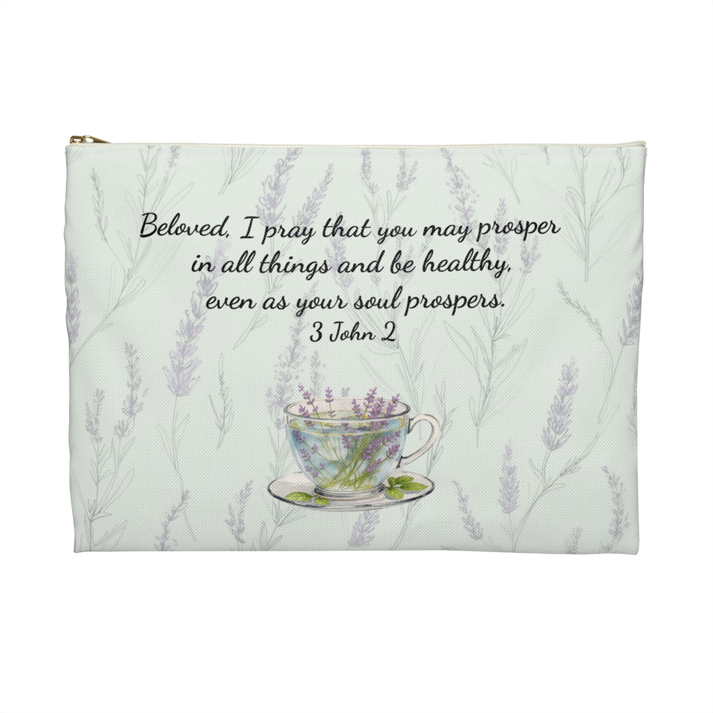 Accessory Pouch — Slow-Living Corner & Lavender Tea Bible Faith Quote (Mint Green)