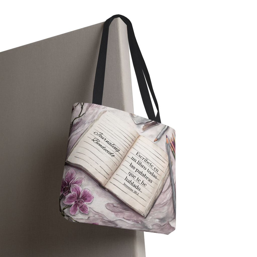 Inspirational Journal Art Tote Bag — "Escribe la Visión" Orchid & Bible Quote Tote (Spanish)