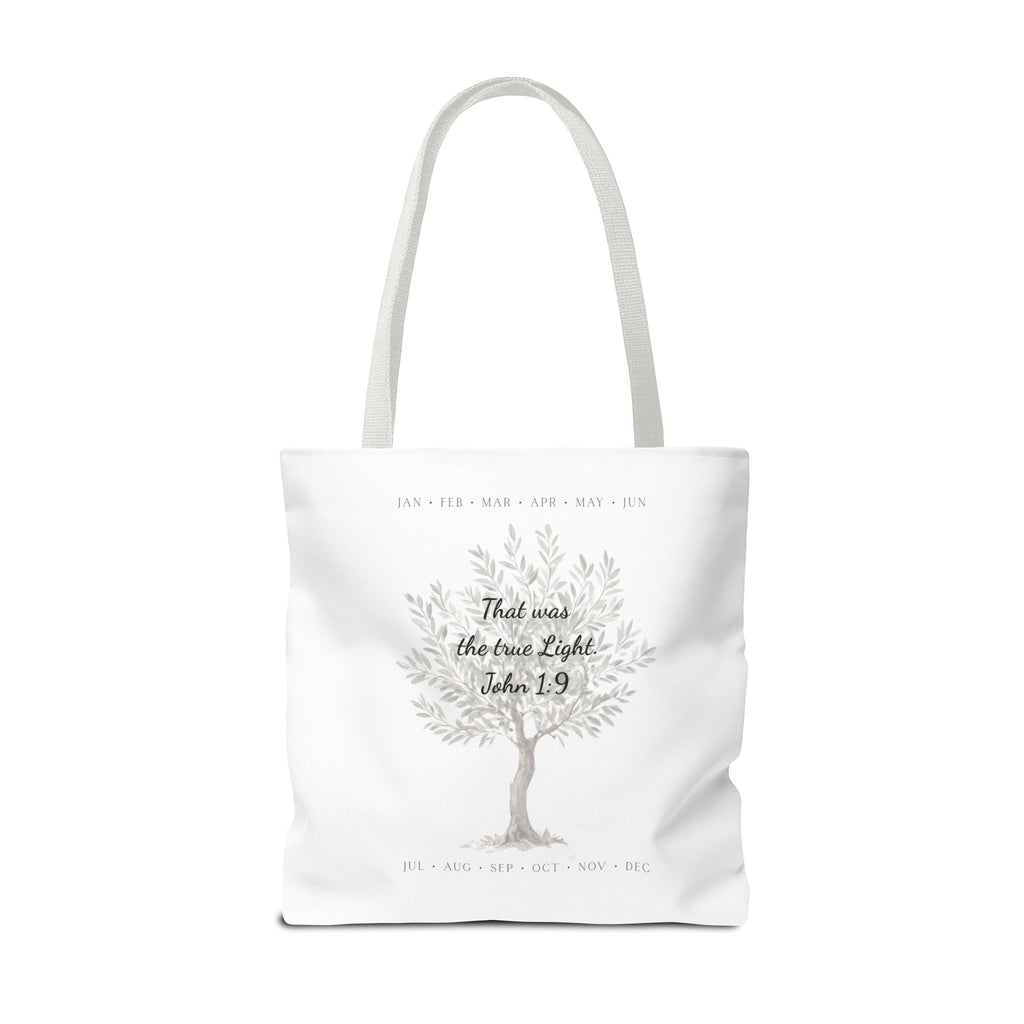 Nativity Tote Bag Year Round — (White Color) "Celebrate Good News All Year" Nativity Tote