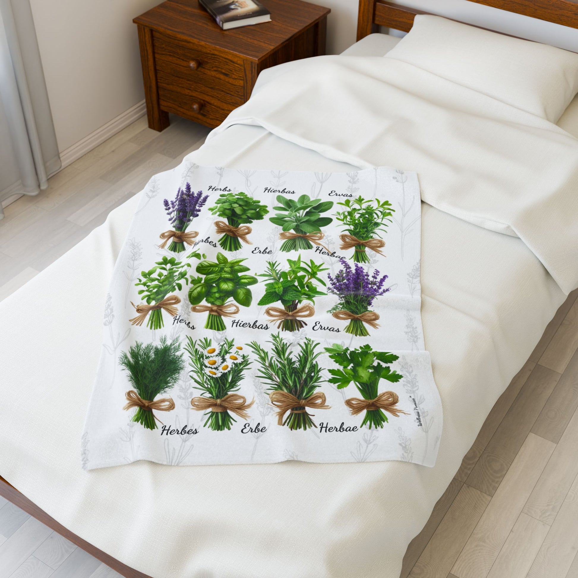 6 Languages Herbal Wellness Colorful Velveteen Plush Blanket | Cozy Home Decor, Perfect Gift for Gardeners, Plant Lovers, Housewarming, Relaxing Evenings