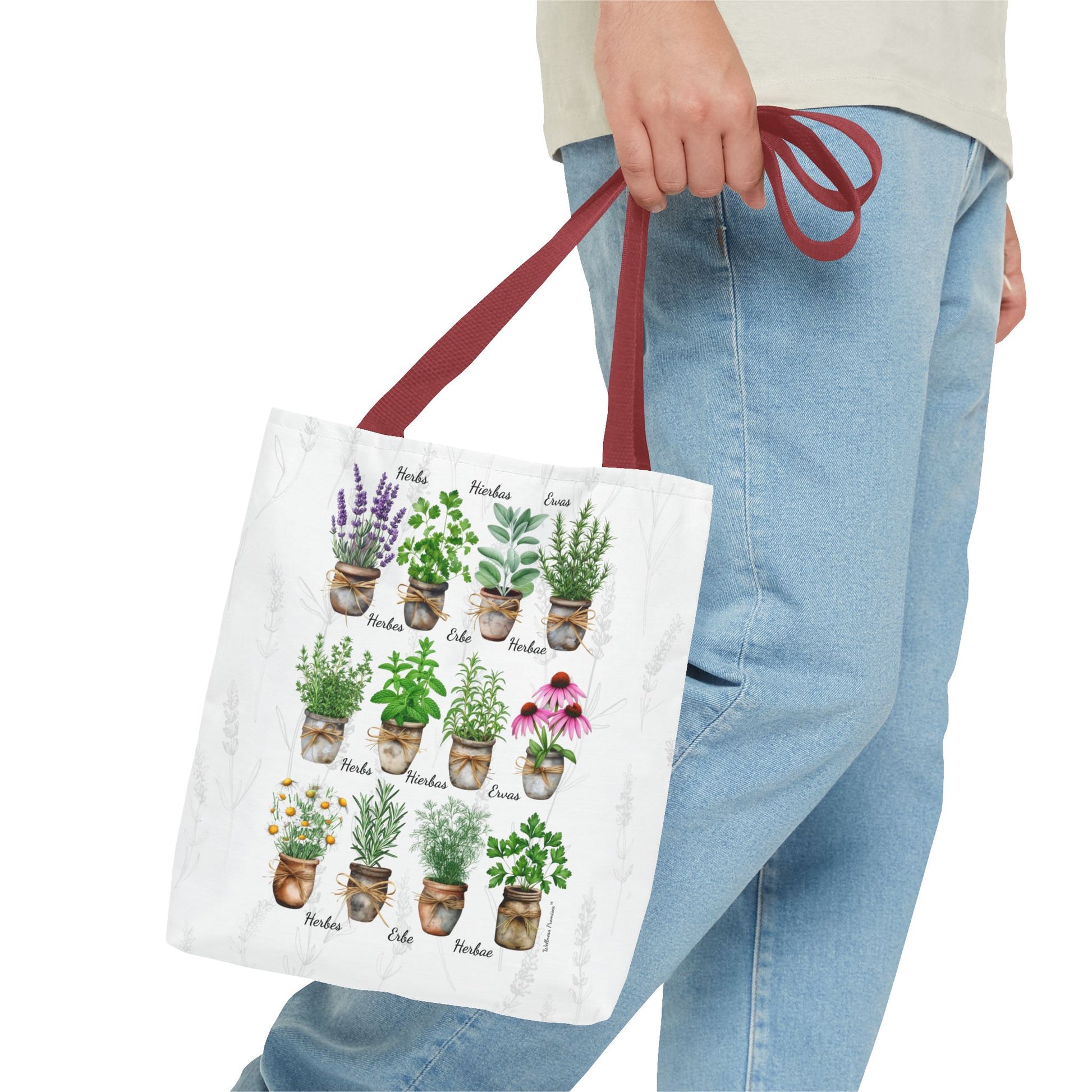 6 Language Watercolor Herbal Garden Tote Bag | Botanical Shopping Tote | Eco-Friendly Grocery Bag, Plant Lover Gift, Garden Decor, Mothers Day
