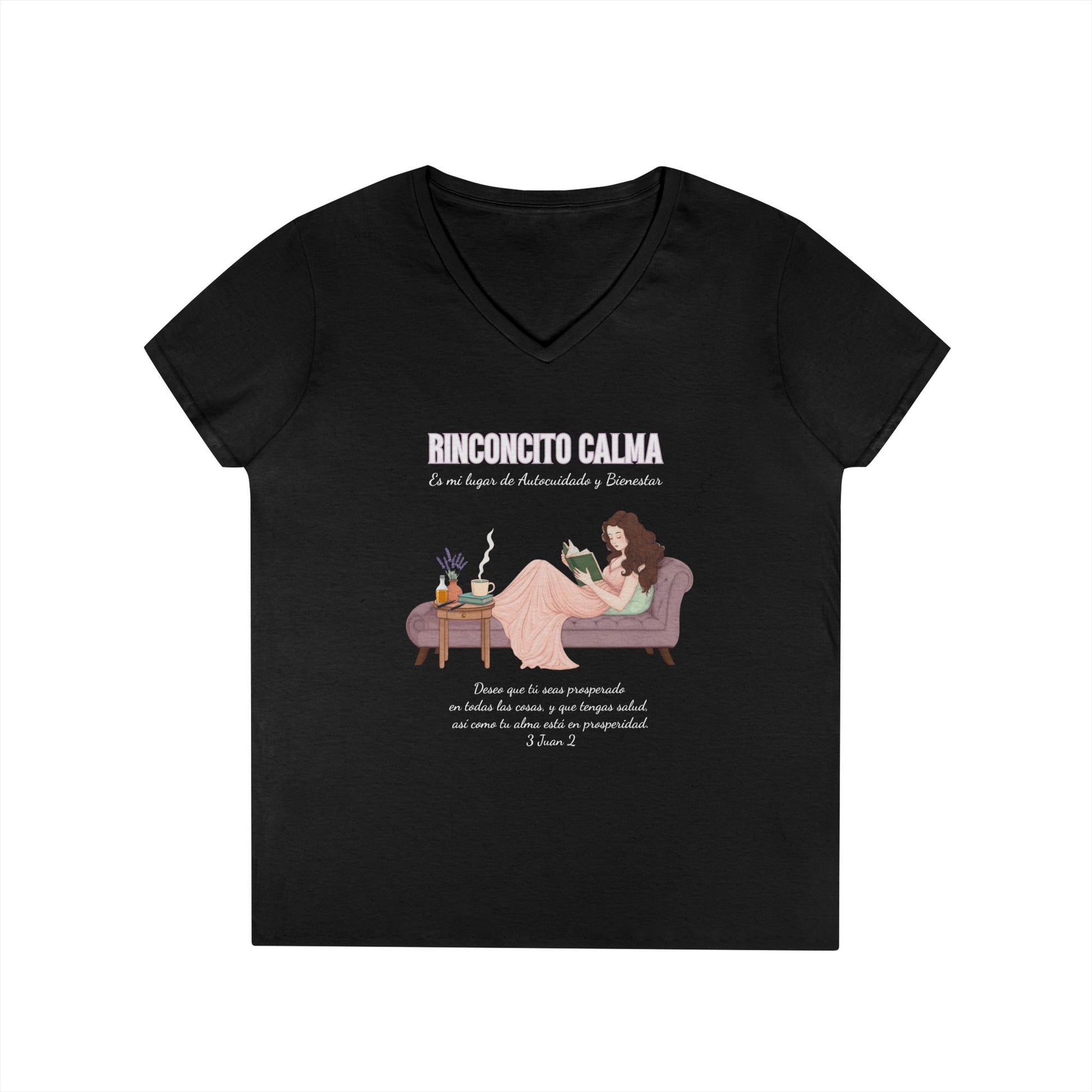 Rinconcito Calma Slow-Living V-Neck Tee — "Rinconcito Calma" Relaxation & Self-Care Graphic Shirt