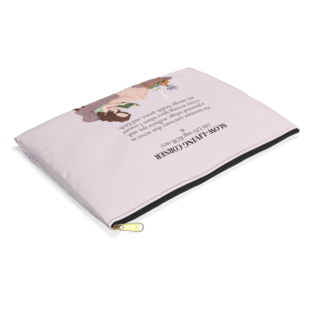 Accessory Pouch — Slow-Living Corner & Lavender Tea Bible Faith Quote (Pink)