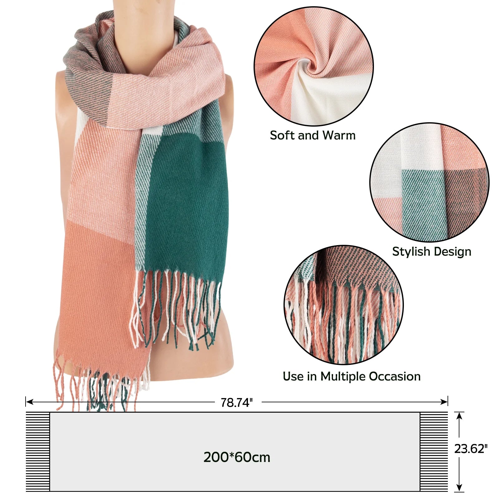 Winter Scarf for Women Tassel Fashion Long Shawl Wrap Scarf for Winter Warm Lightweight One Size
