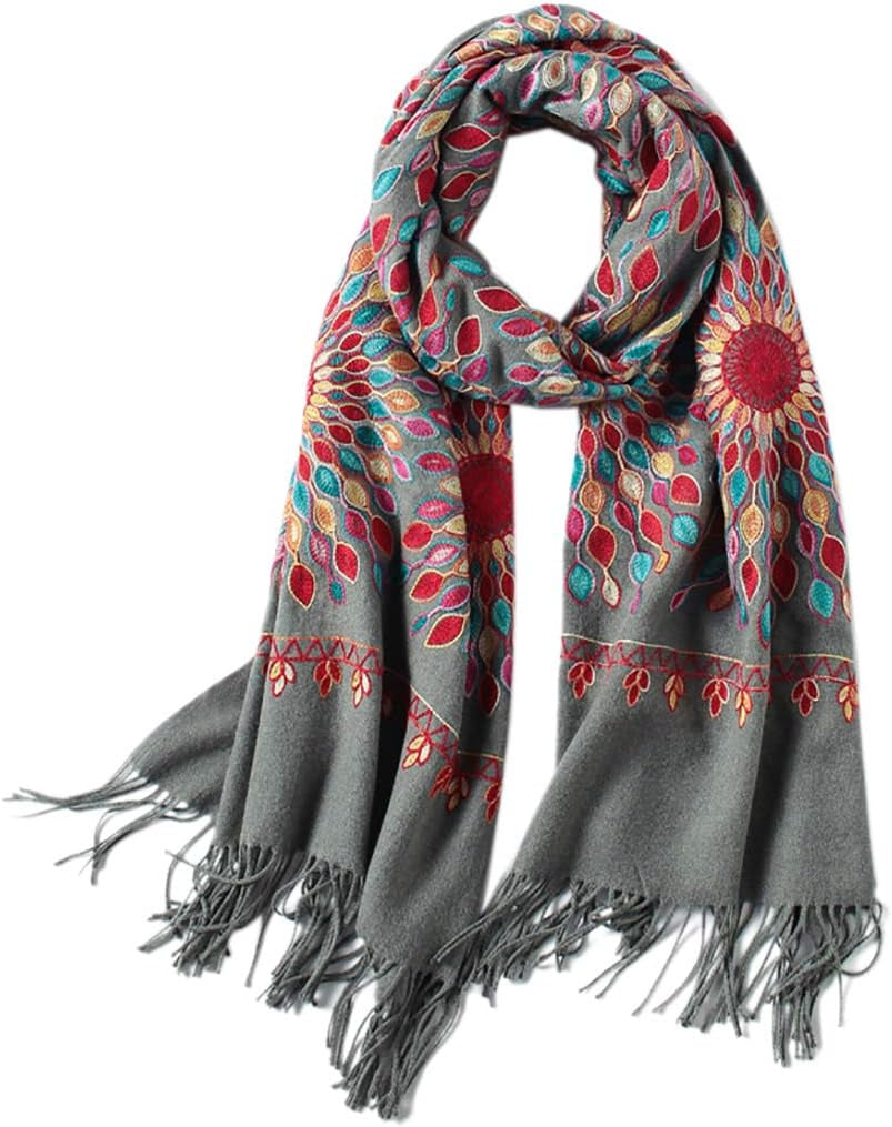 Chic Women's Oversized Embroidered Tassel Shawl Scarf - Perfect Wrap for Any Occasion