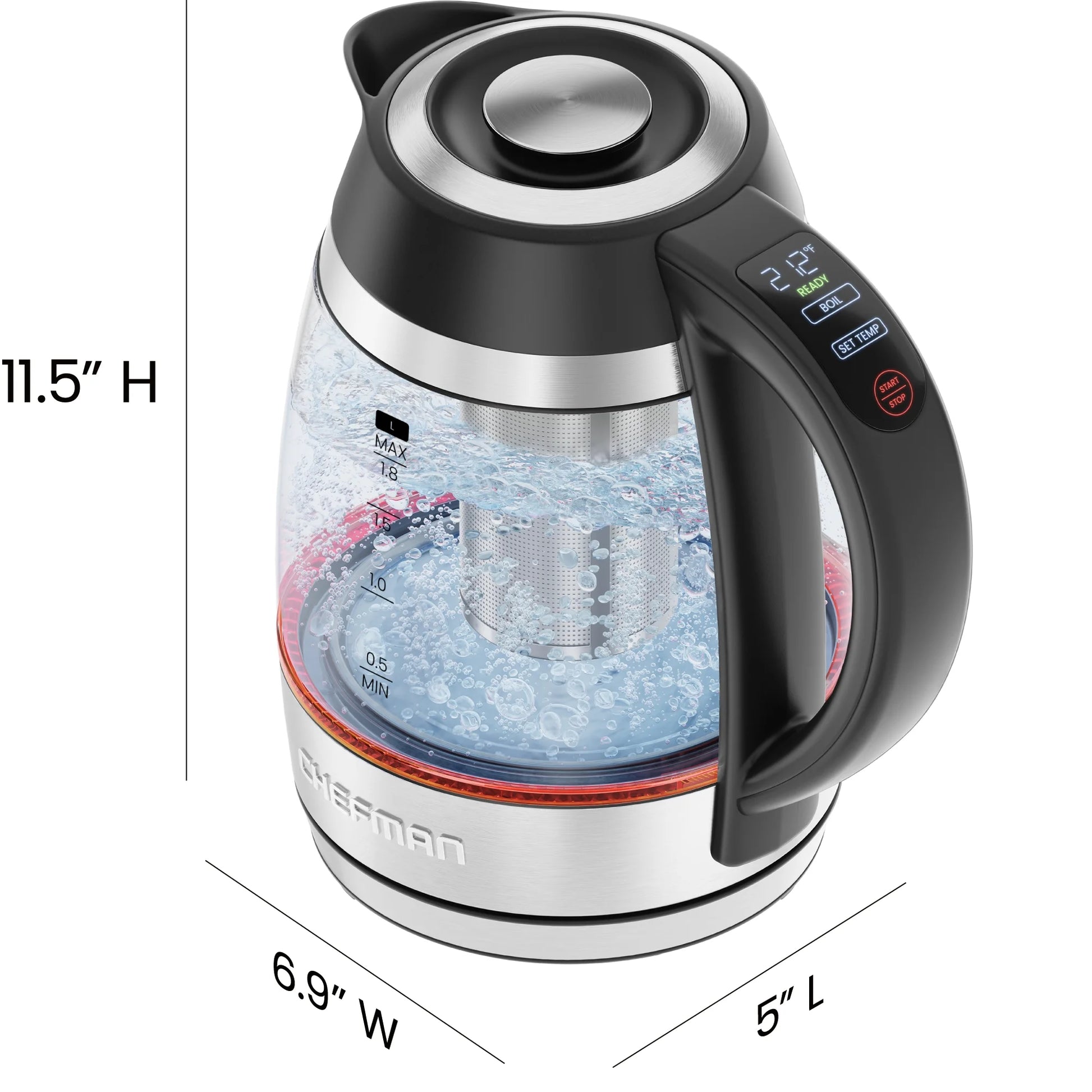 Lightning 1.8L Custom-Temp Electric Kettle, 1750W with Tea Infuser - Stainless Steel