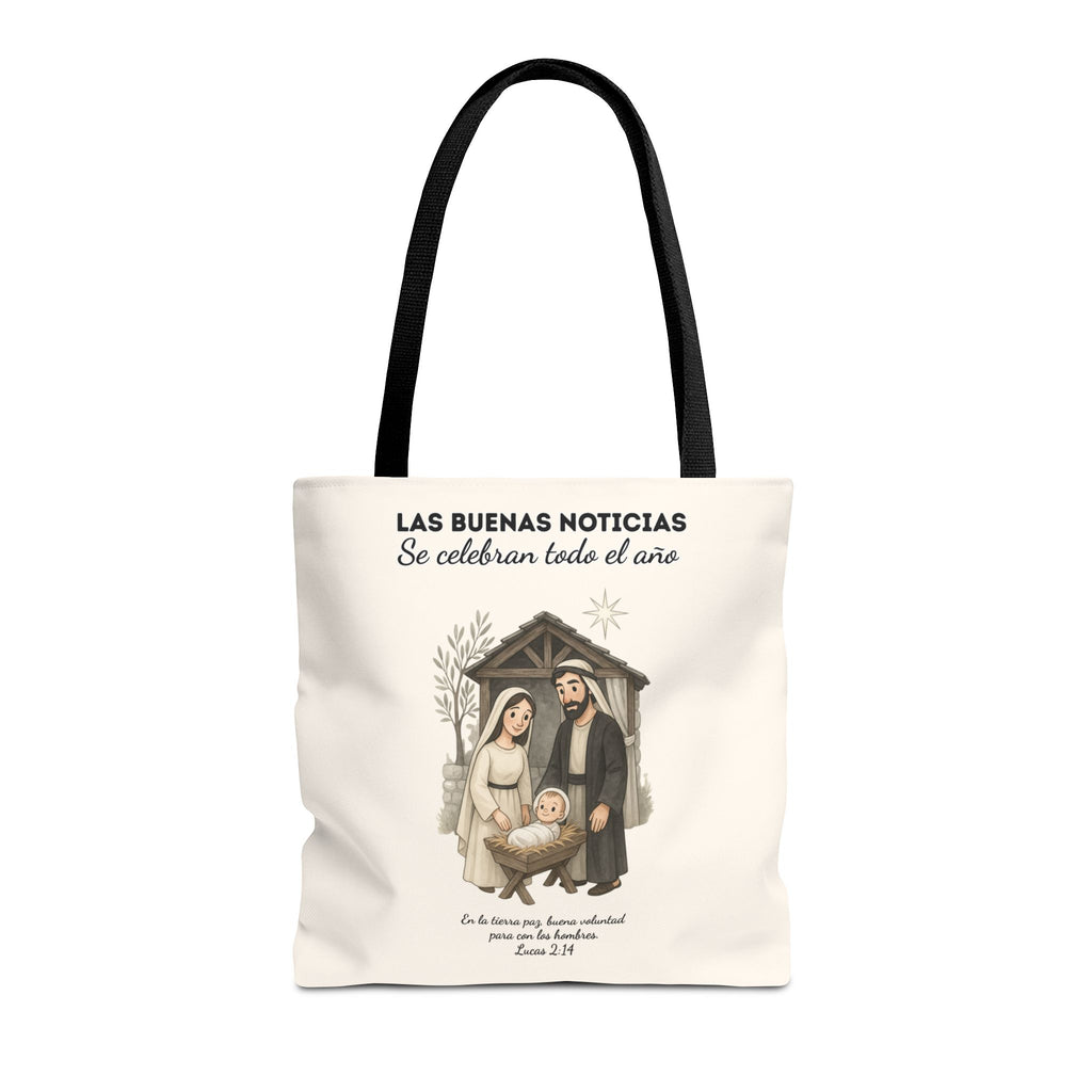 Nativity Tote Bag Year Round (Cream Color)  — "Las Buenas Noticias" Spanish Nativity Tote