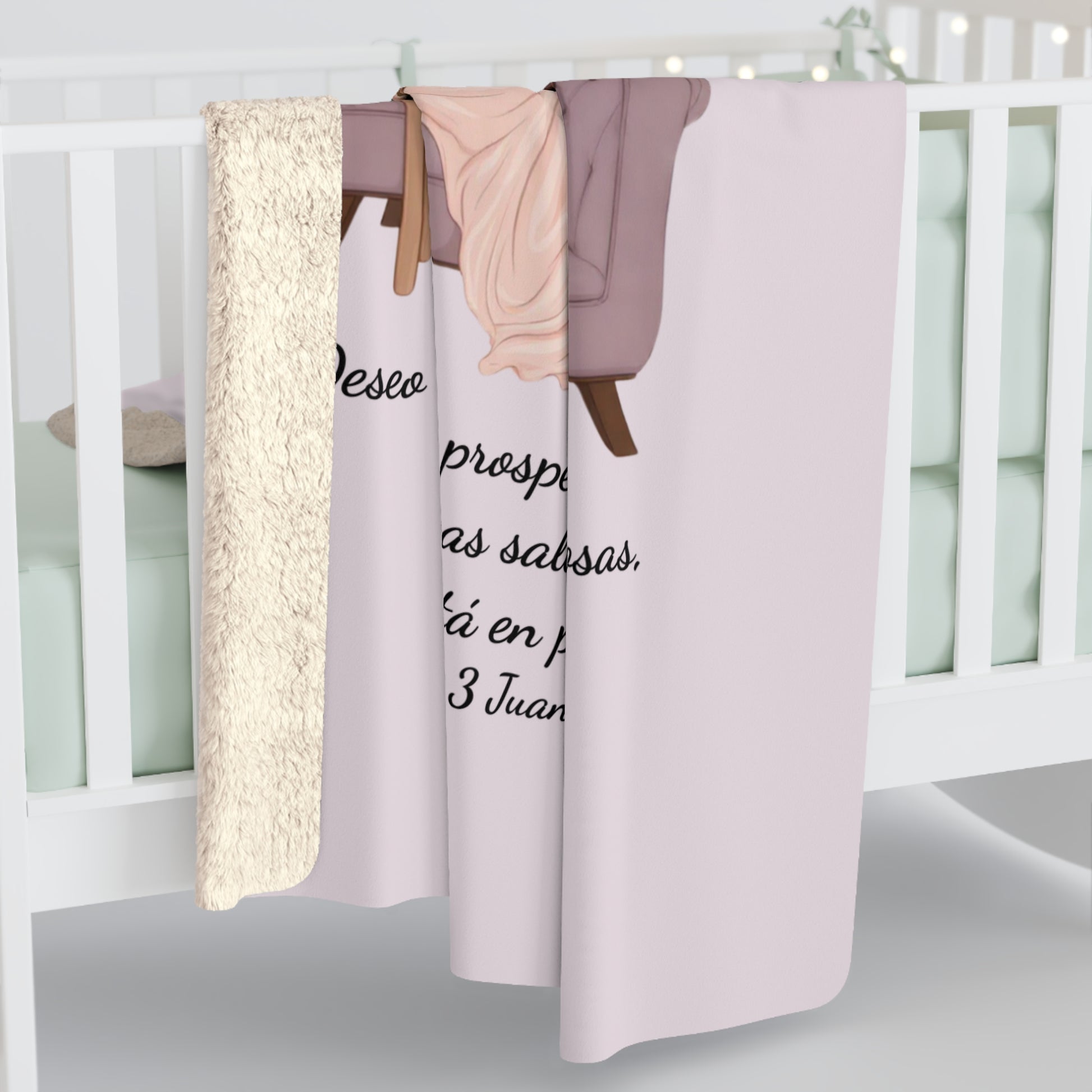 Sherpa Blanket - "Rinconcito Calma" Cozy Spanish Bible Self-Care Throw with Reading Girl Design