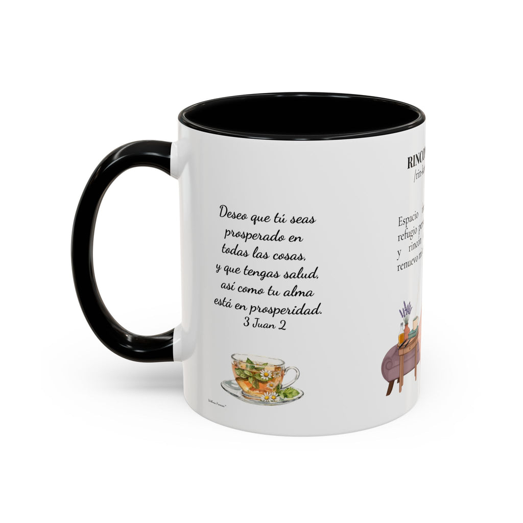 Slow-Living Calm Reading Corner Accent Coffee Mug — "Rinconcito Calma" Herbal Christian Gift (11/15oz)