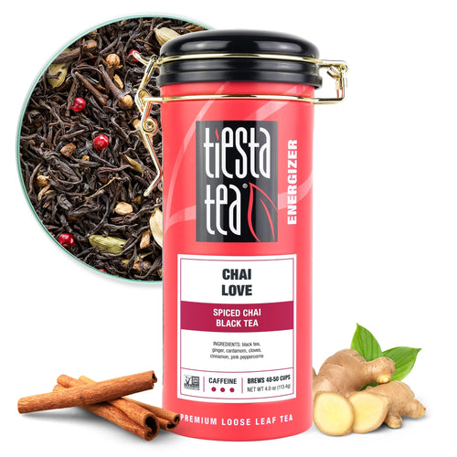 - Chai Love, Energizer Loose Leaf Black Tea, High Caffeine, Gmo-Free, Make Hot or Iced & up to 50 Cups - 4 Oz Refillable Tin Can