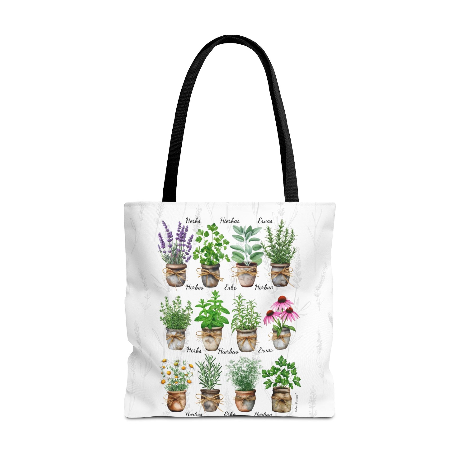 6 Language Watercolor Herbal Garden Tote Bag | Botanical Shopping Tote | Eco-Friendly Grocery Bag, Plant Lover Gift, Garden Decor, Mothers Day
