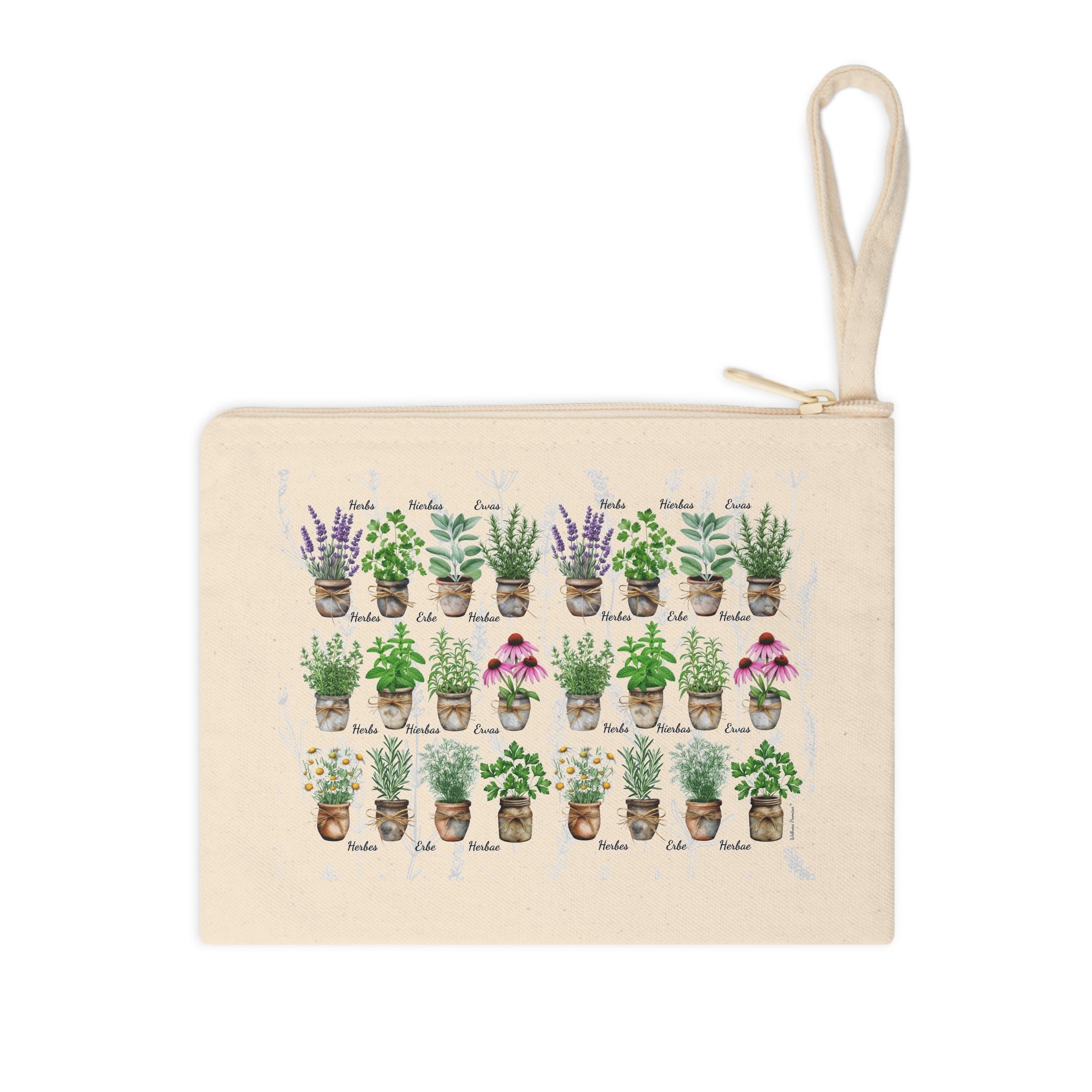 Herbal Watercolor Zipper Pouch for Plant Lovers | Cute Storage Bag for Gardening Tools, Makeup, Travel, Gifts, Eco-Friendly