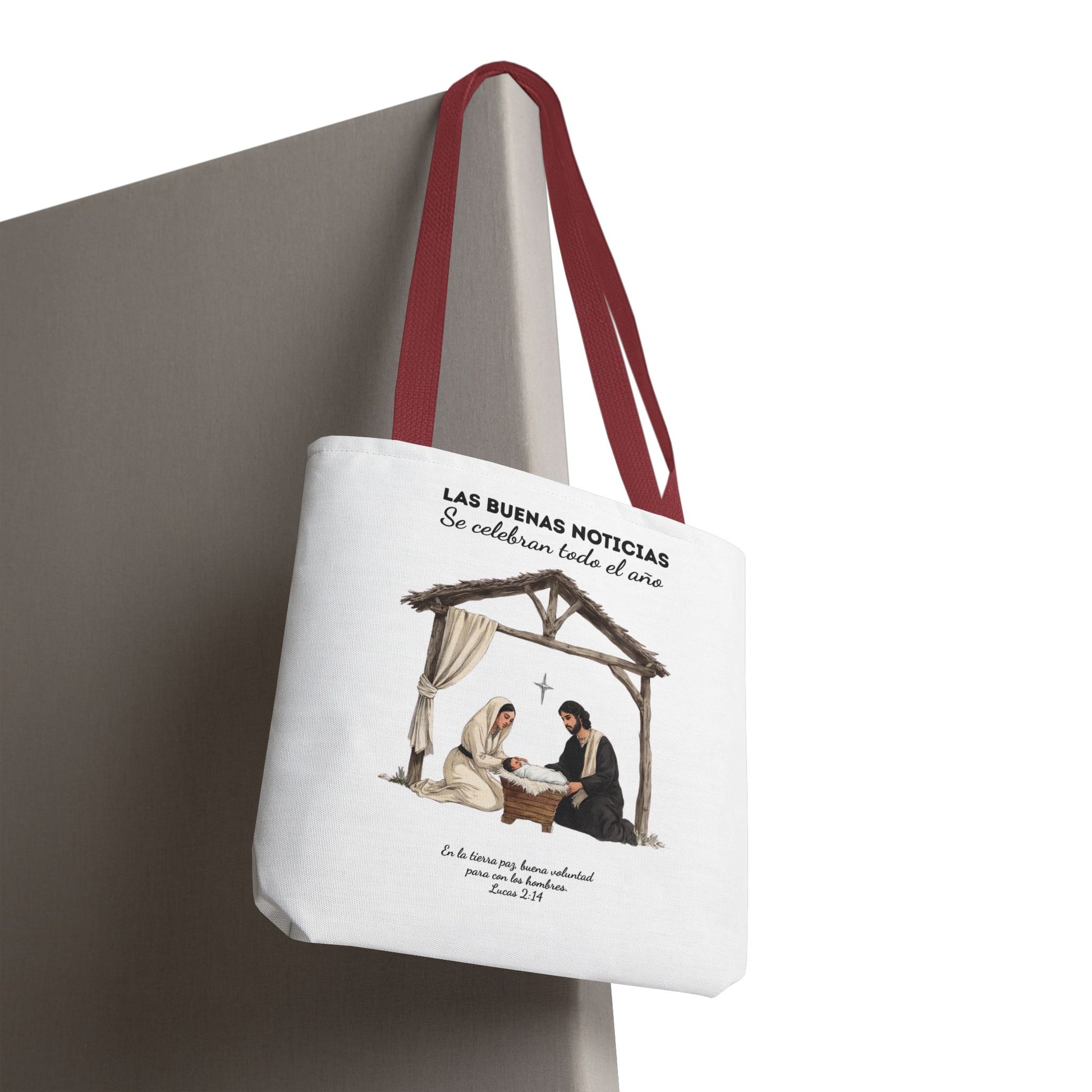 Nativity Tote Bag Year Round — (White Color) "Las Buenas Noticias" Spanish Nativity Tote