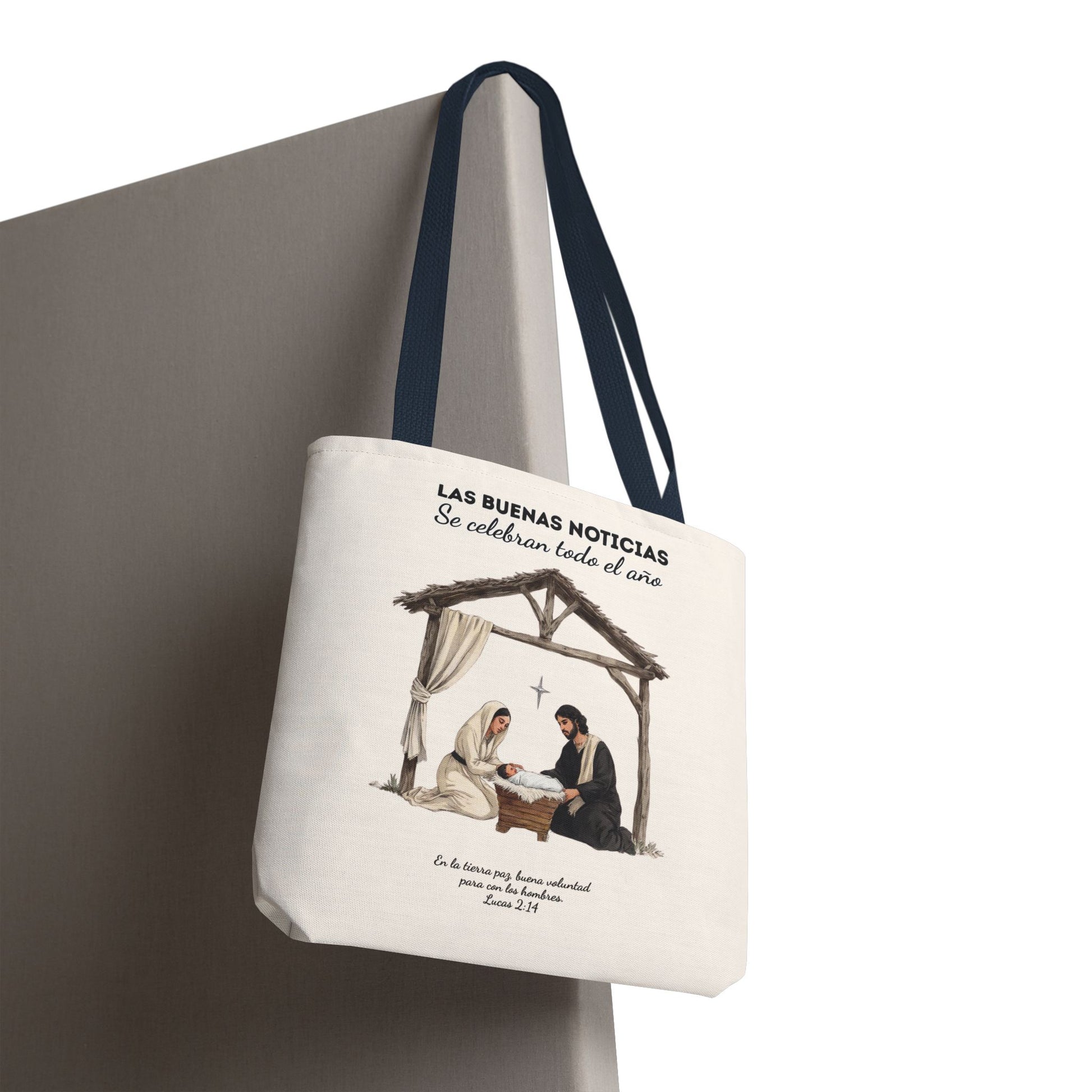 Nativity Tote Bag Year Round (Cream Color)  — "Las Buenas Noticias" Spanish Nativity Tote