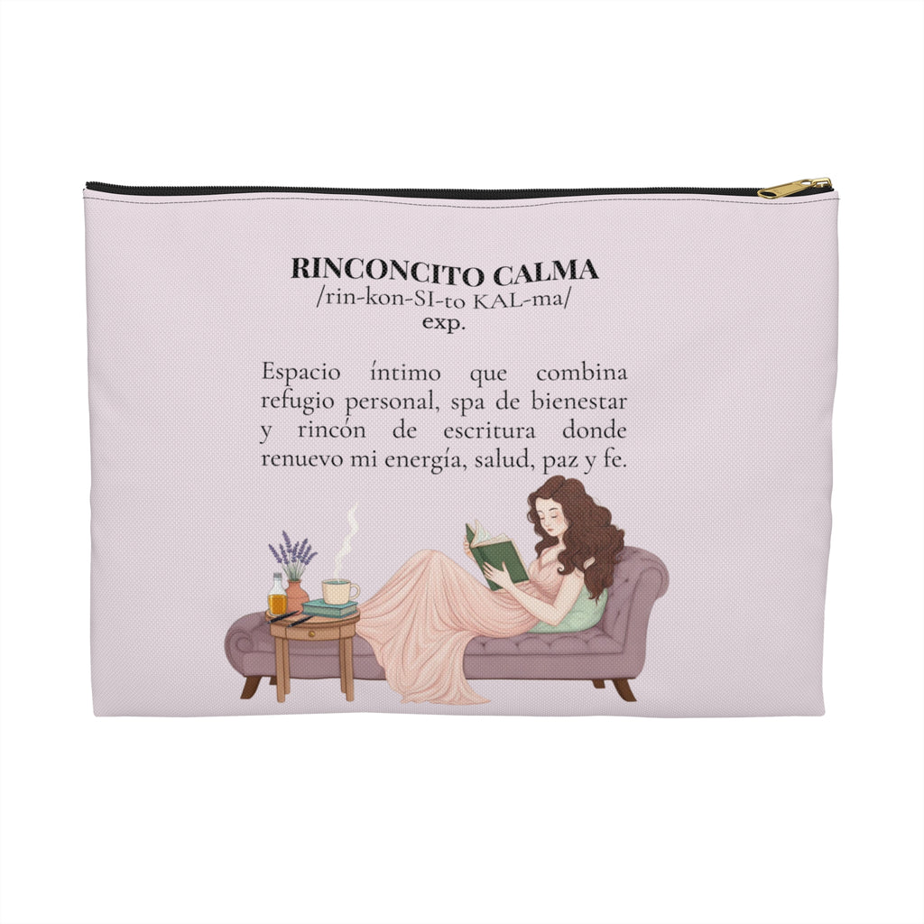 Accessory Pouch — Slow-Living Corner "Rinconcito Calma" & Lavender Tea Bible Quote (Pink, Spanish)
