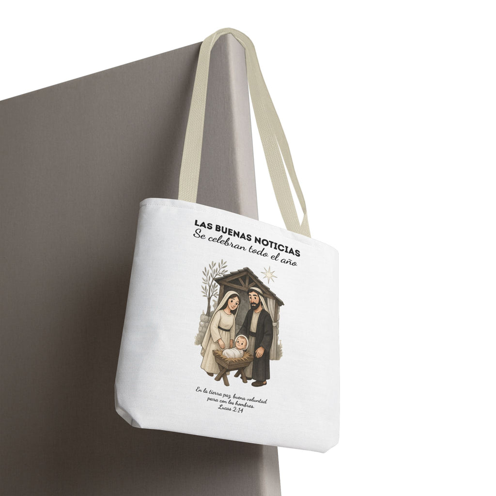 Nativity Tote Bag Year Round — (White Color) "Las Buenas Noticias" Spanish Nativity Tote