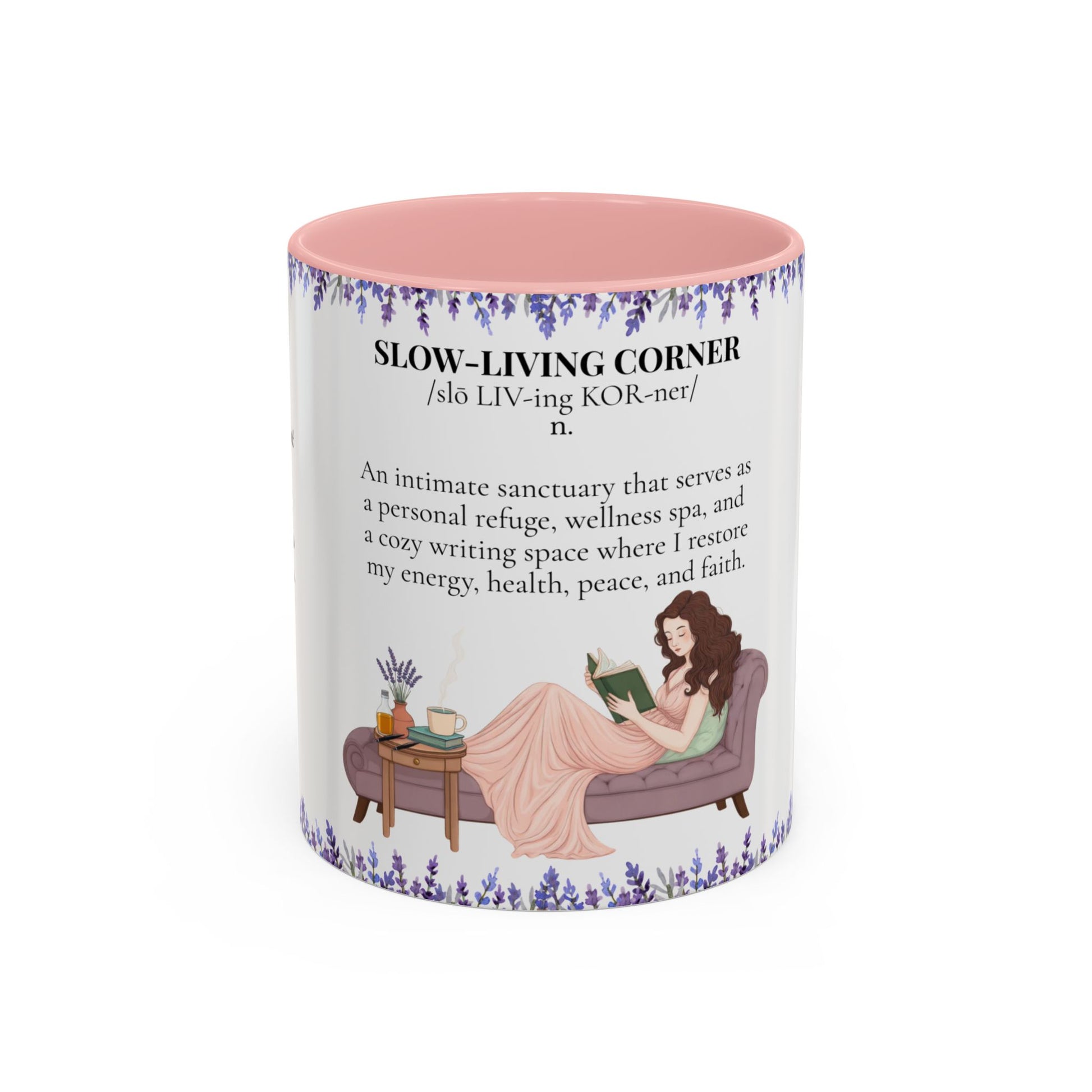 Slow-Living Corner Accent Coffee/Tea Mug — Inspirational Christian Relaxation Lavender (11/15oz)