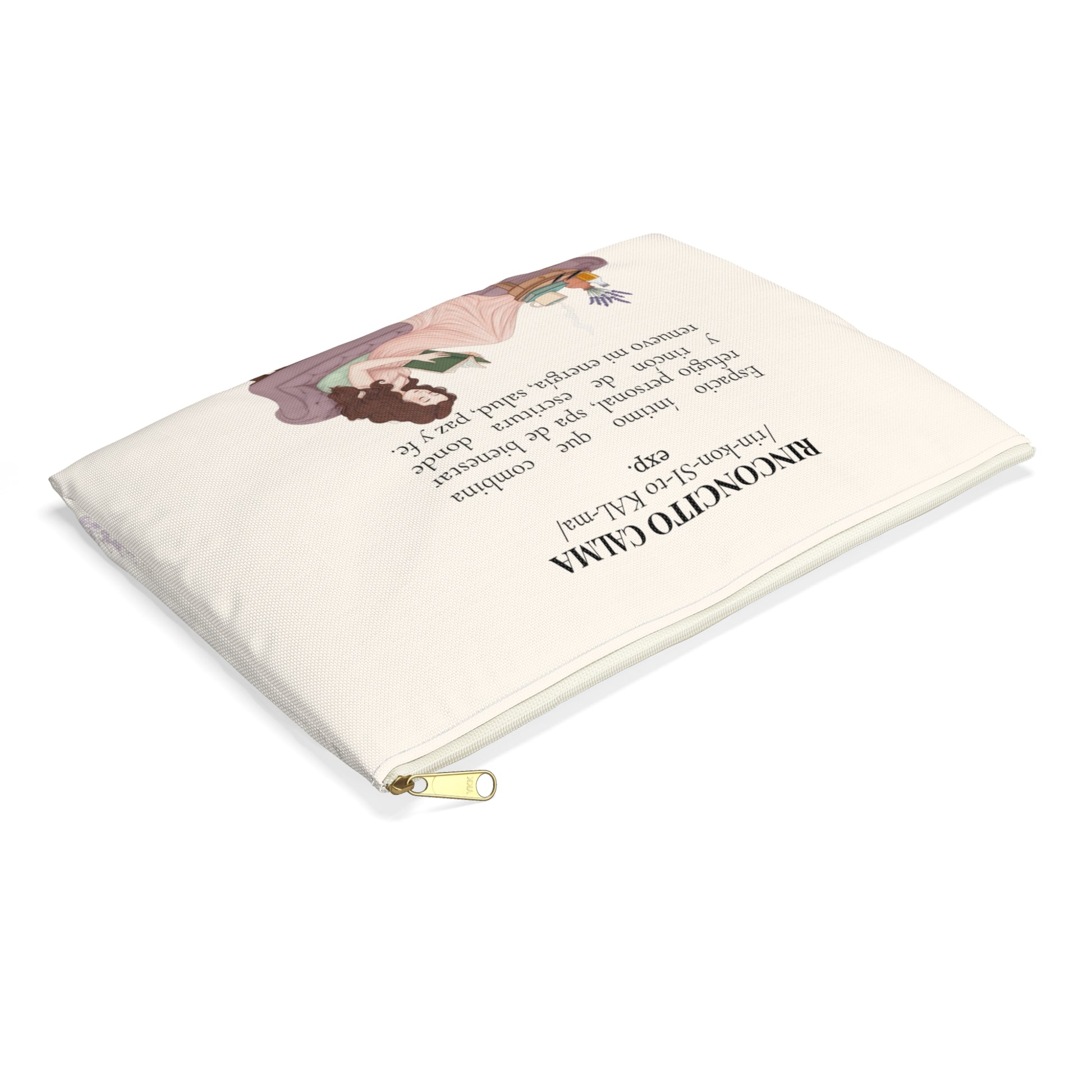 Accessory Pouch — Slow-Living Corner "Rinconcito Calma" & Lavender Tea Bible Quote (Beige, Spanish)