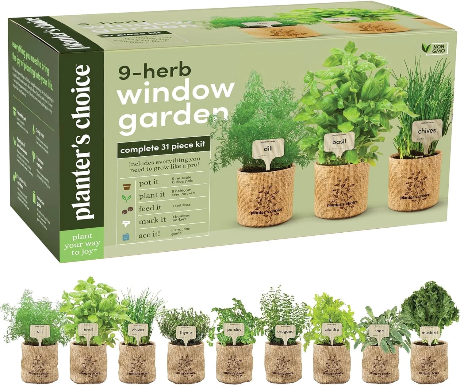 Planters' Choice Herb Plant Growing Kit with Seed-Safe Packets (9 Count)