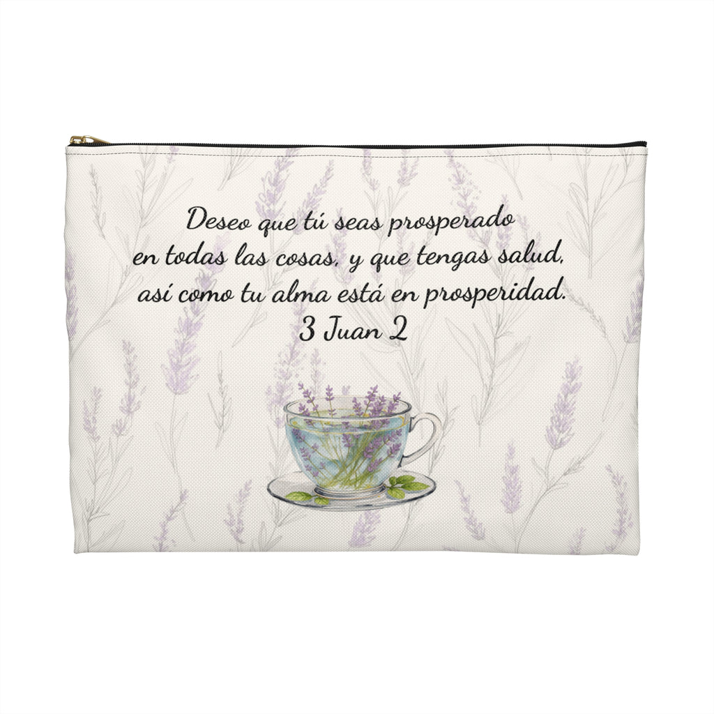Accessory Pouch — Slow-Living Corner "Rinconcito Calma" & Lavender Tea Bible Quote (Beige, Spanish)