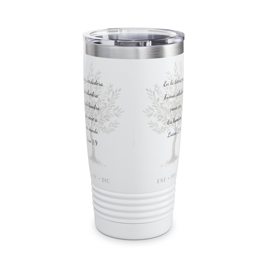 Nativity Ringneck Tumbler Year Round Use— Spanish "¡Las buenas noticias se celebran todo el año!" 20oz