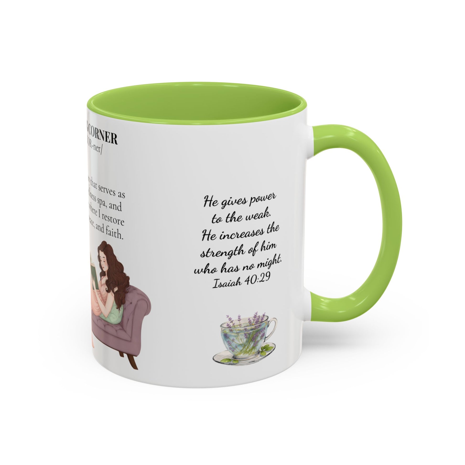 Slow-Living Corner Accent Coffee/Tea Mug — Inspirational Christian Relaxation Herbal (11/15oz)