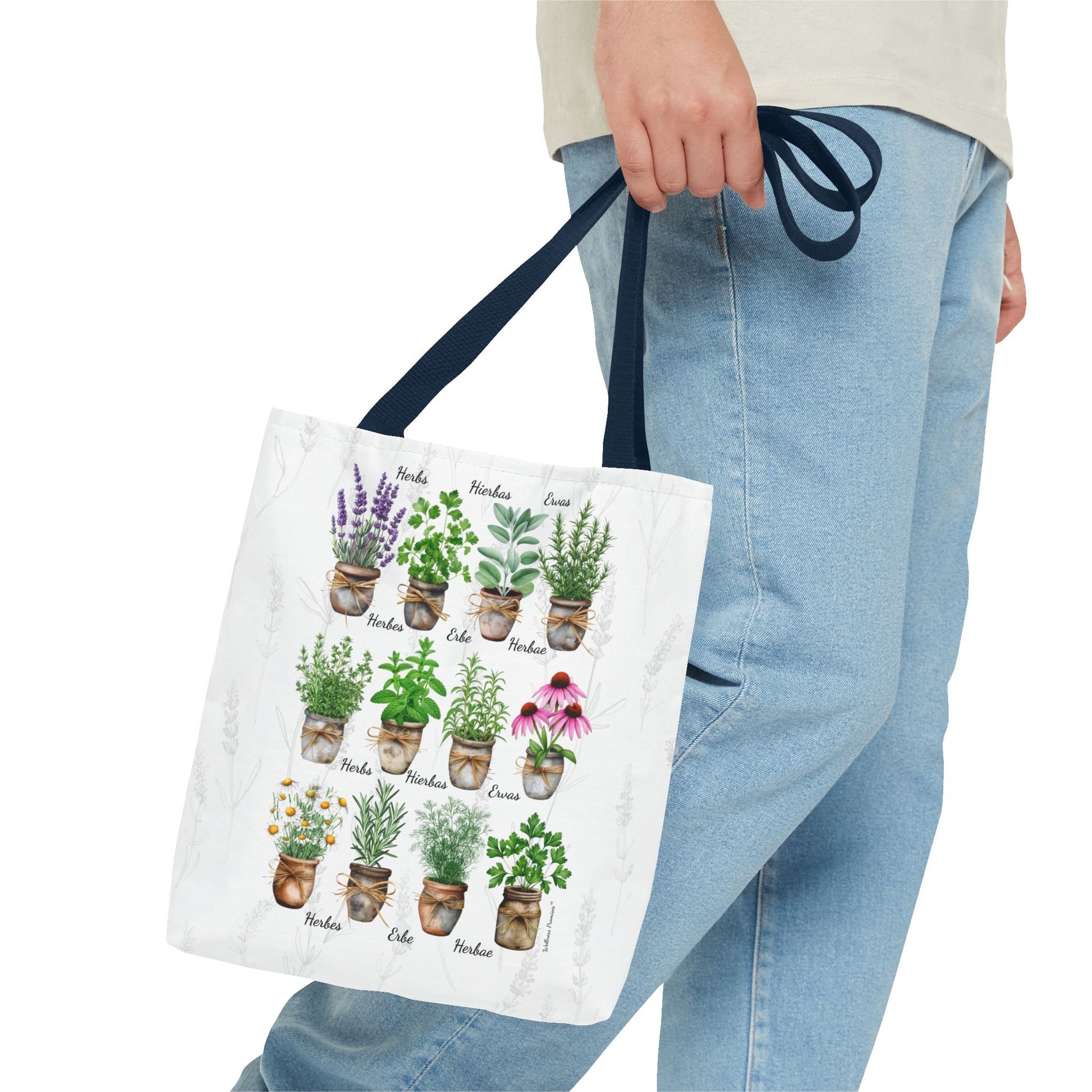 6 Language Watercolor Herbal Garden Tote Bag | Botanical Shopping Tote | Eco-Friendly Grocery Bag, Plant Lover Gift, Garden Decor, Mothers Day
