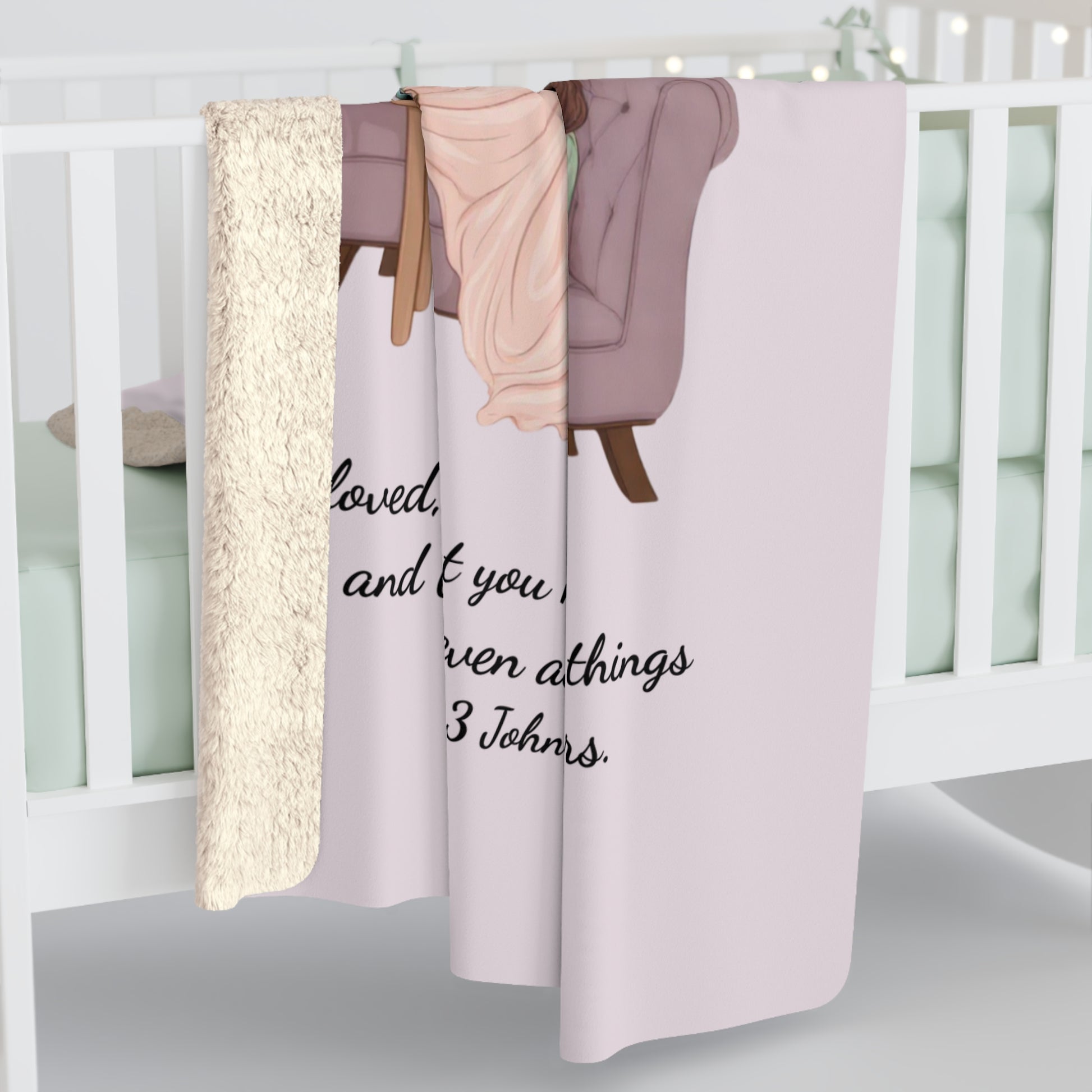 Slow-Living Corner Sherpa Fleece Blanket — Mauve Cozy Spiritual Sanctuary Throw with Scripture