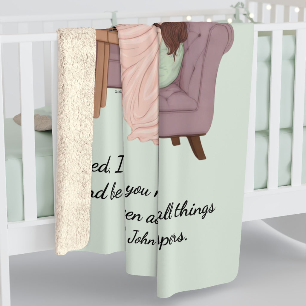 Slow-Living Corner Sherpa Fleece Blanket — Cozy Spiritual Sanctuary Throw with Scripture