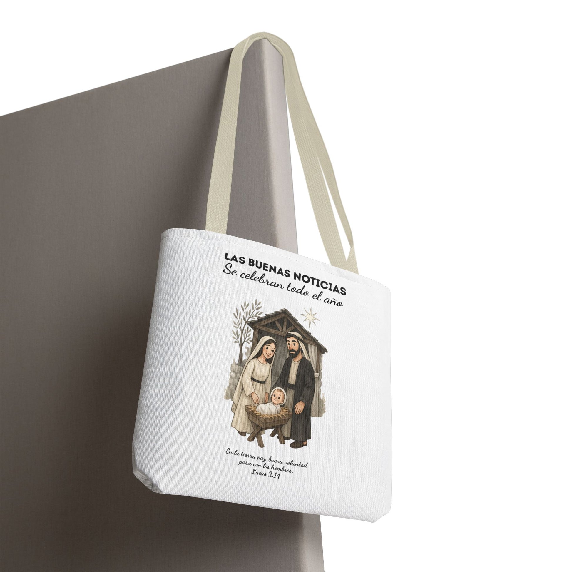 Nativity Tote Bag Year Round — (White Color) "Las Buenas Noticias" Spanish Nativity Tote