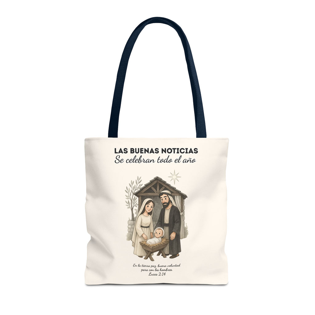 Nativity Tote Bag Year Round (Cream Color)  — "Las Buenas Noticias" Spanish Nativity Tote