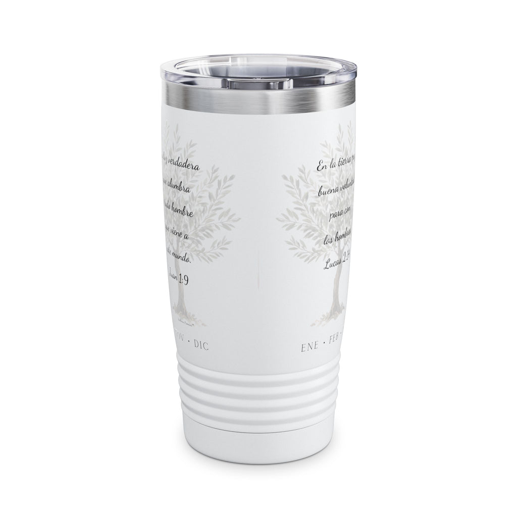 Nativity Ringneck Tumbler Year Round Use— Spanish "¡Las buenas noticias se celebran todo el año!" 20oz