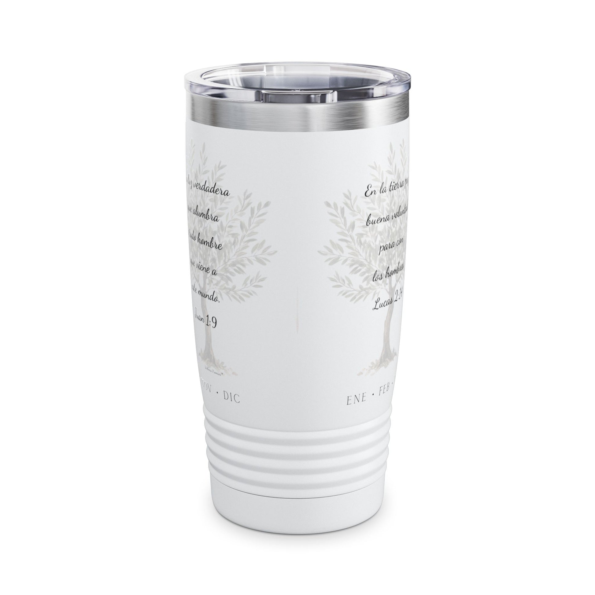 Nativity Ringneck Tumbler Year Round Use— Spanish "¡Las buenas noticias se celebran todo el año!" 20oz