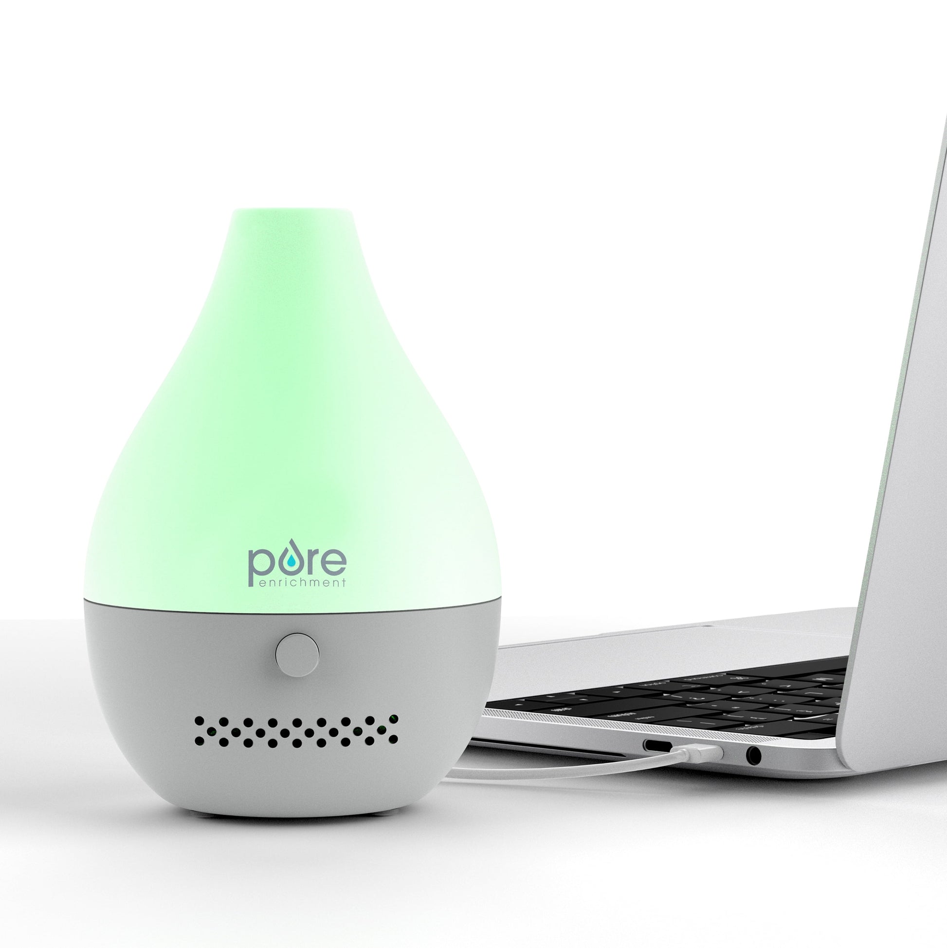 Purespa Drop USB Aroma Diffuser - Waterless Essential Oil Fan Diffuser with 3 Reusable Scent Pads, USB Power Cable, and Color-Changing Mood Light - Ideal for Travel and Small Spaces