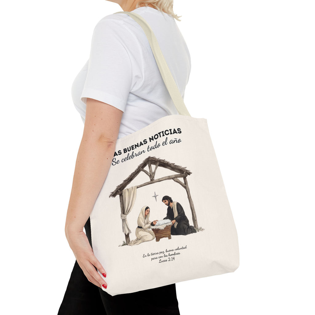Nativity Tote Bag Year Round (Cream Color)  — "Las Buenas Noticias" Spanish Nativity Tote